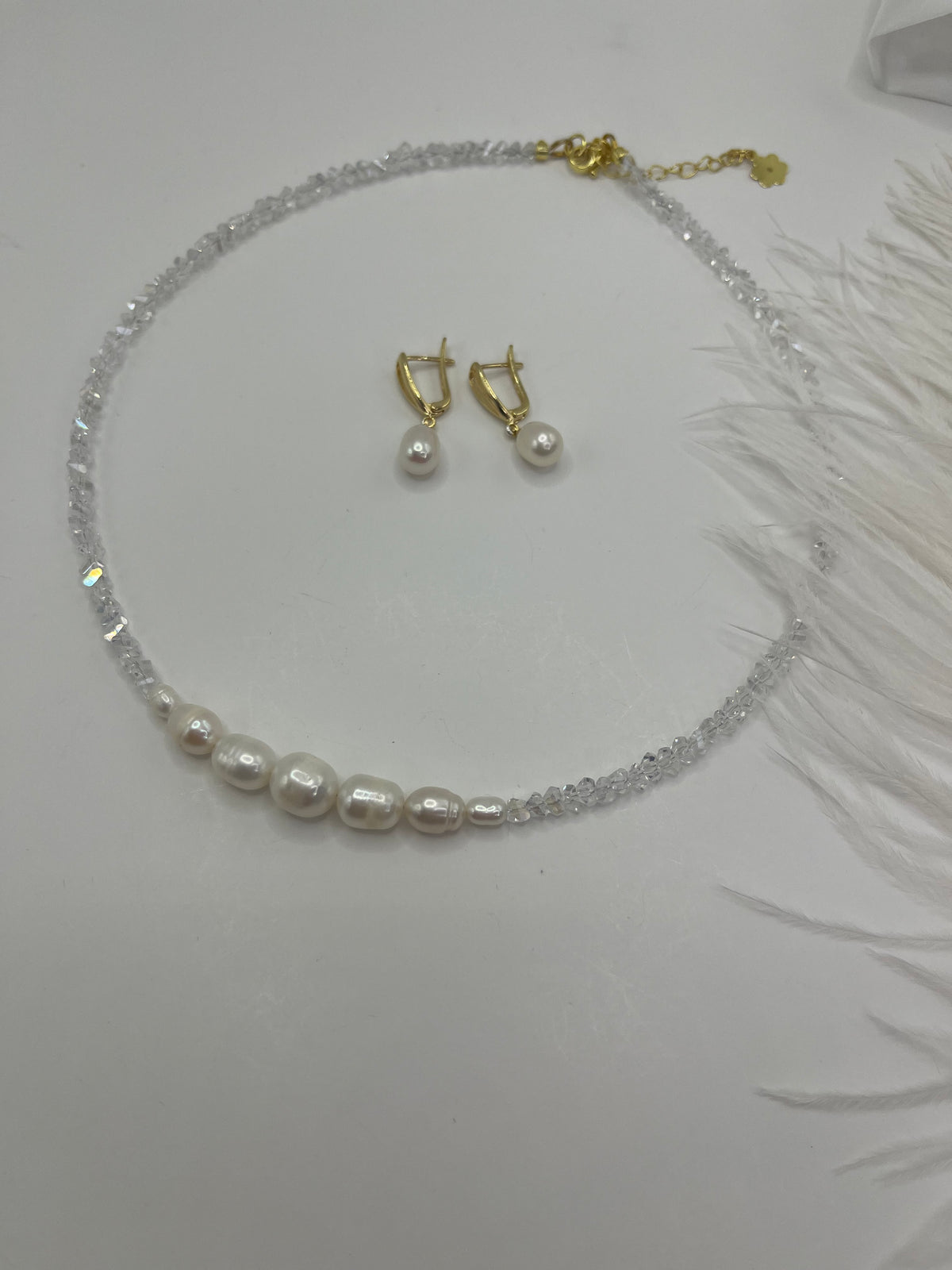 Pearl Choker Necklace with earrings : 18K Gold Plated