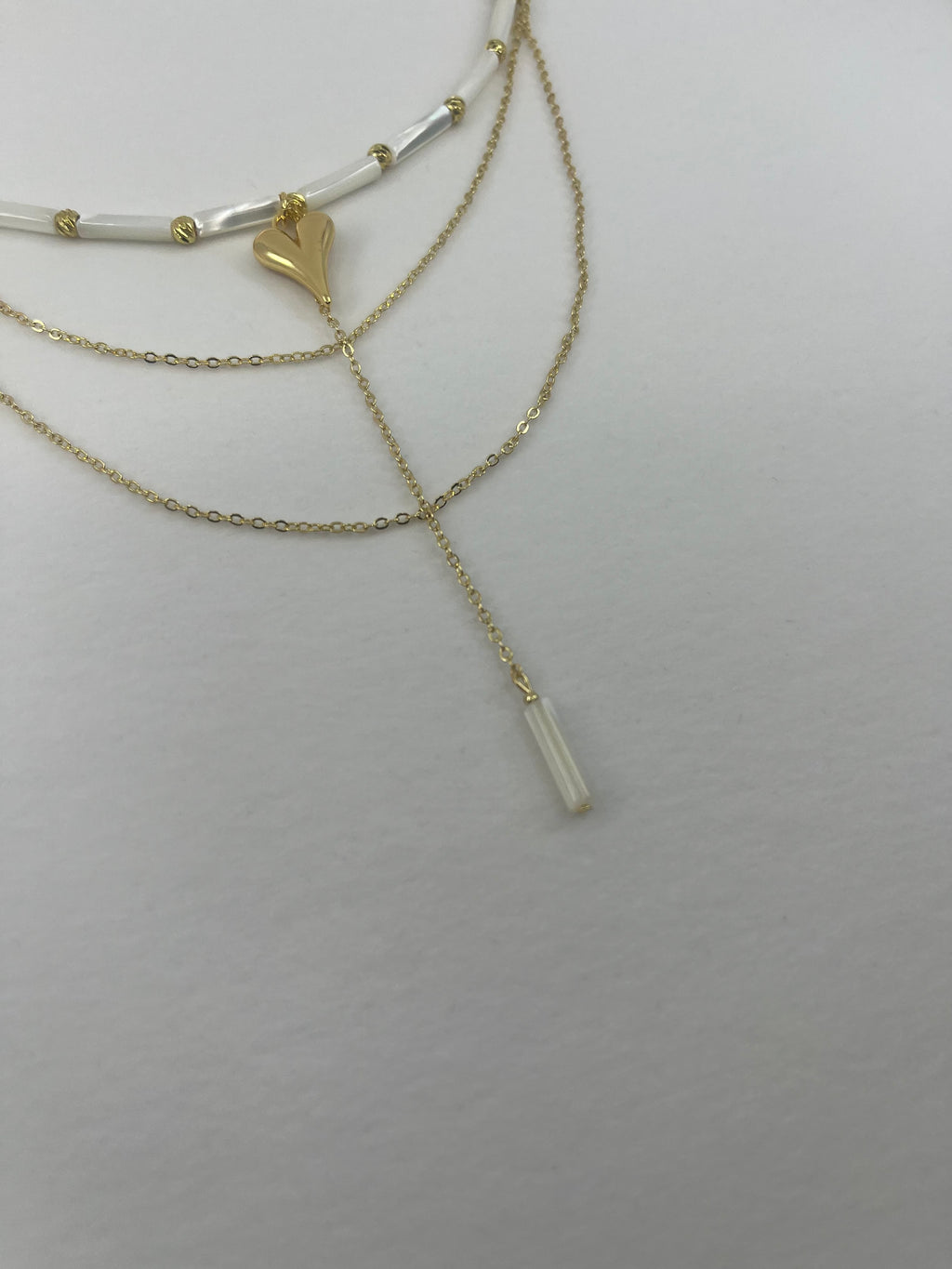 Layered Natural Trochus Shell Heart Necklace, 18K Gold-Plated