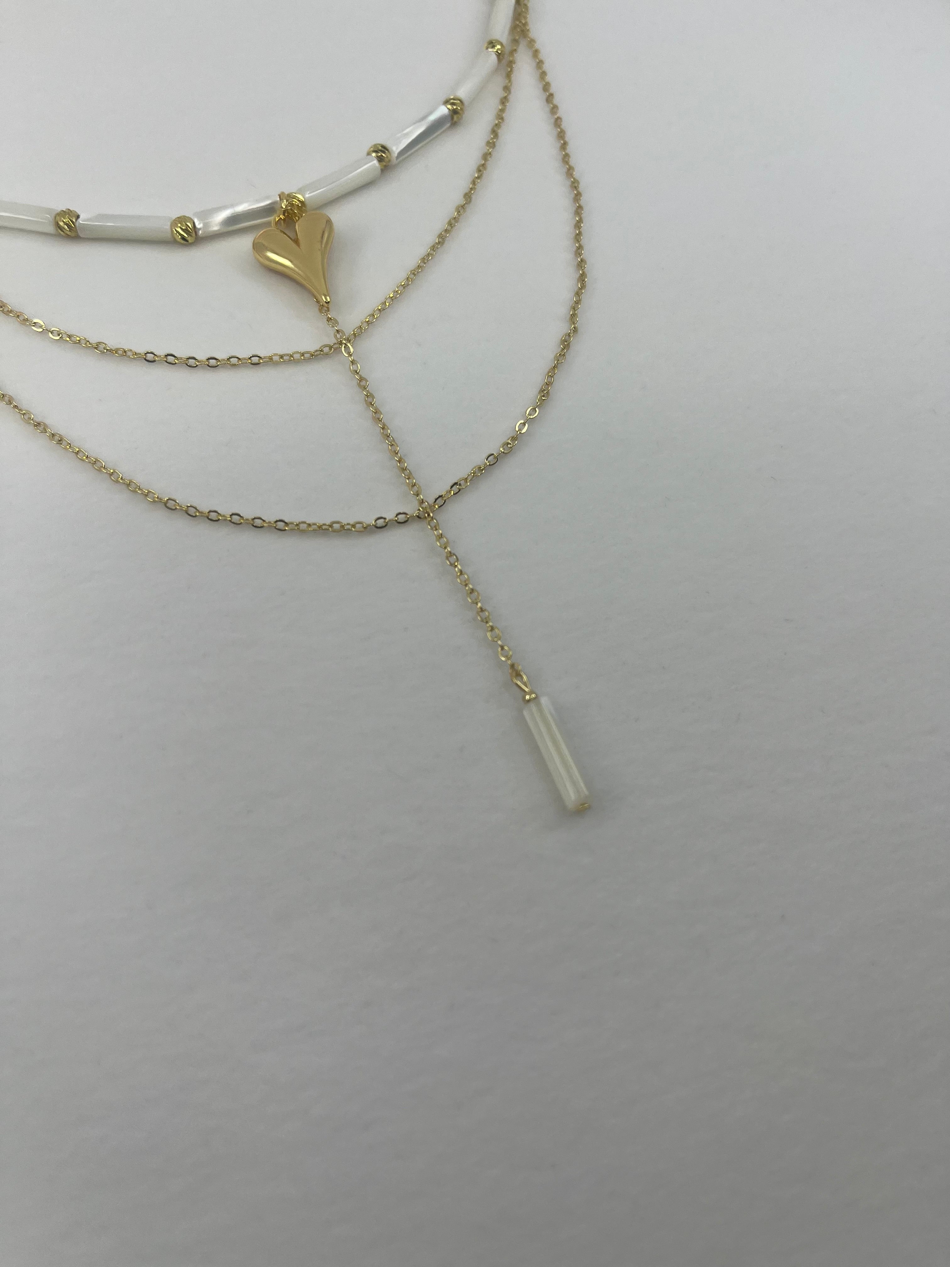 Layered Natural Trochus Shell Heart Necklace, 18K Gold-Plated