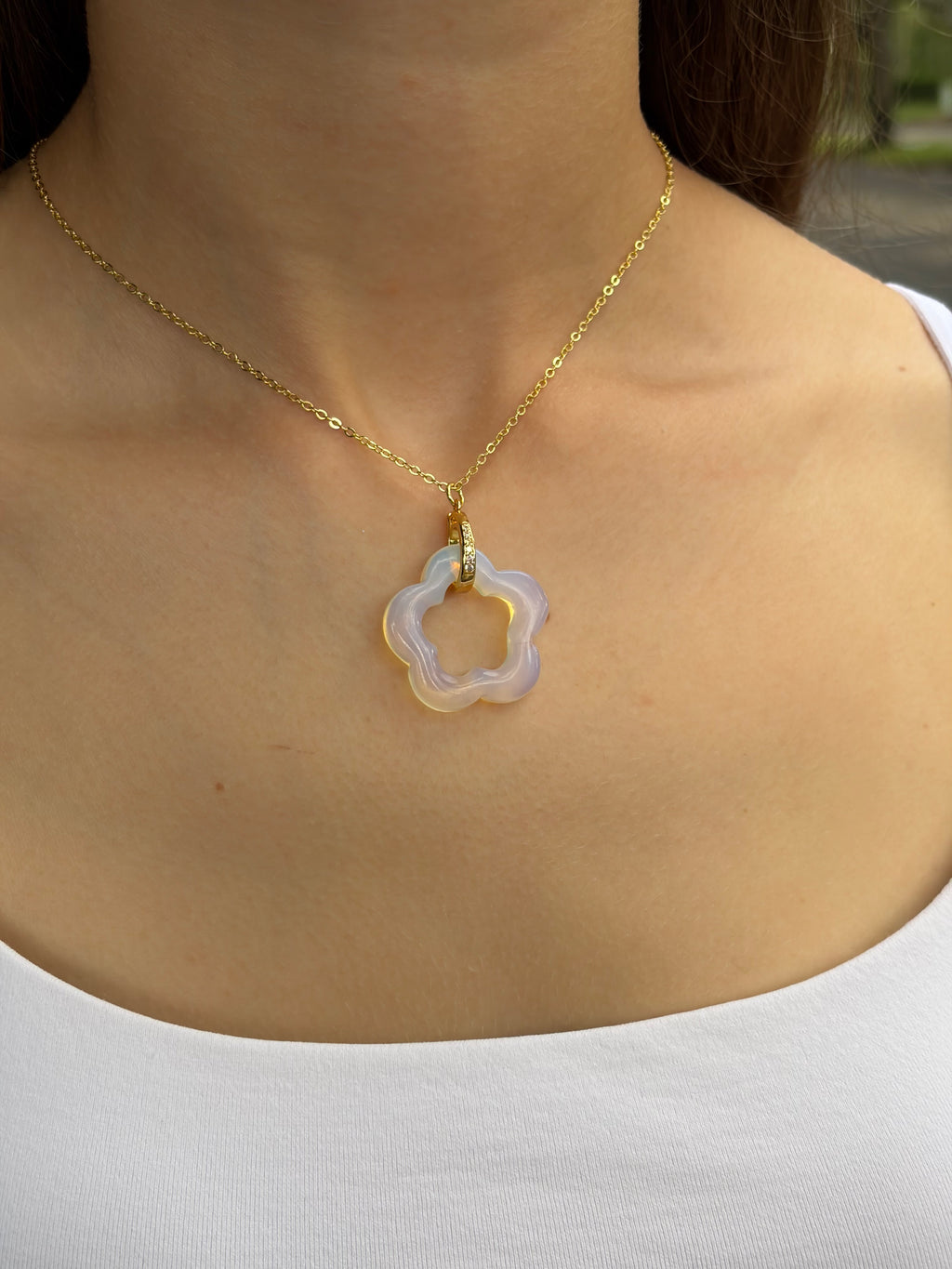 Opalite Flower Earrings and necklace,18K Gold Plated