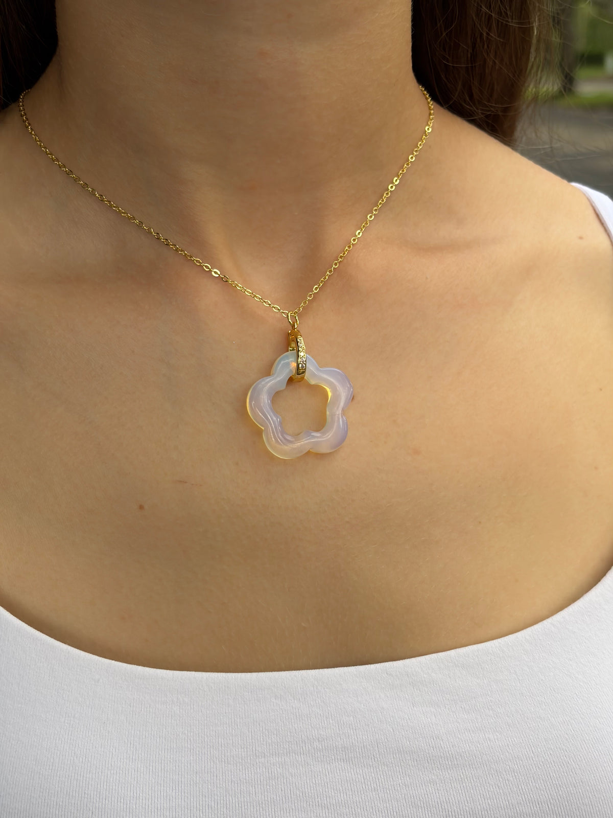 Opalite Flower Earrings and necklace,18K Gold Plated