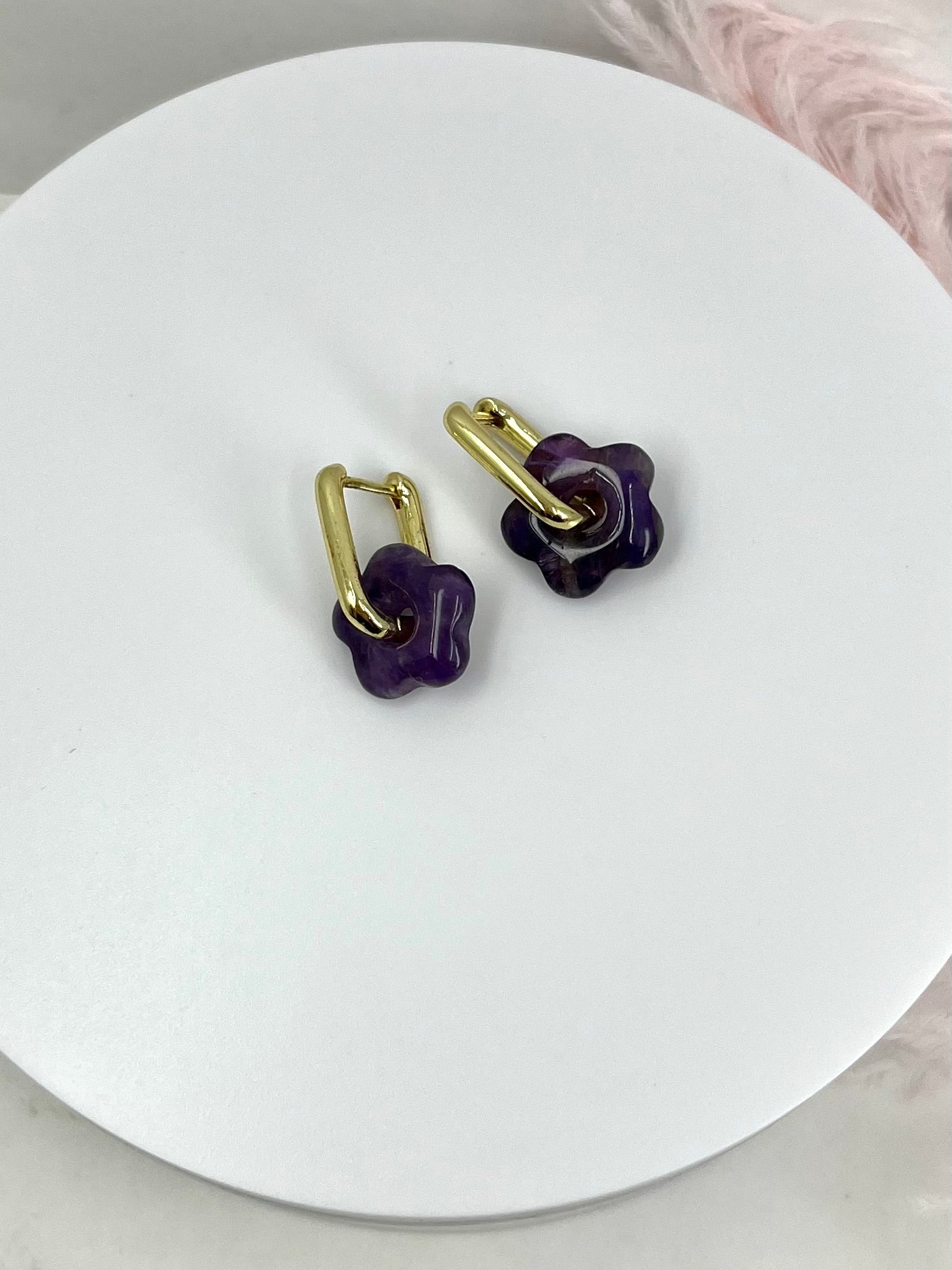 Amethyst flower Earrings, 18K Gold Plated