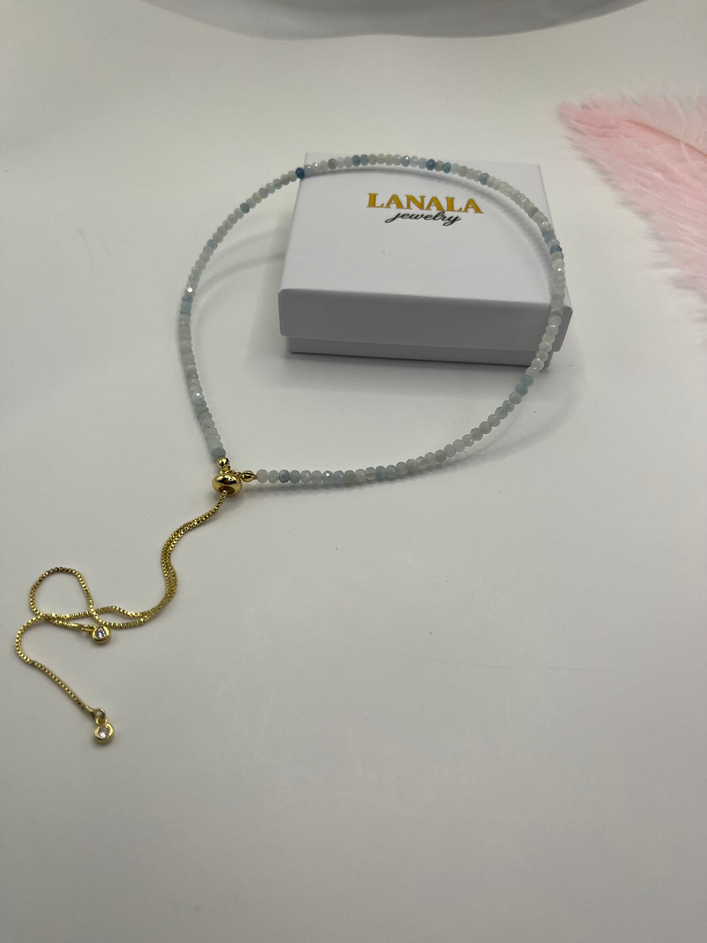 Aquamarine Slider Y-Necklace, 18k gold plated