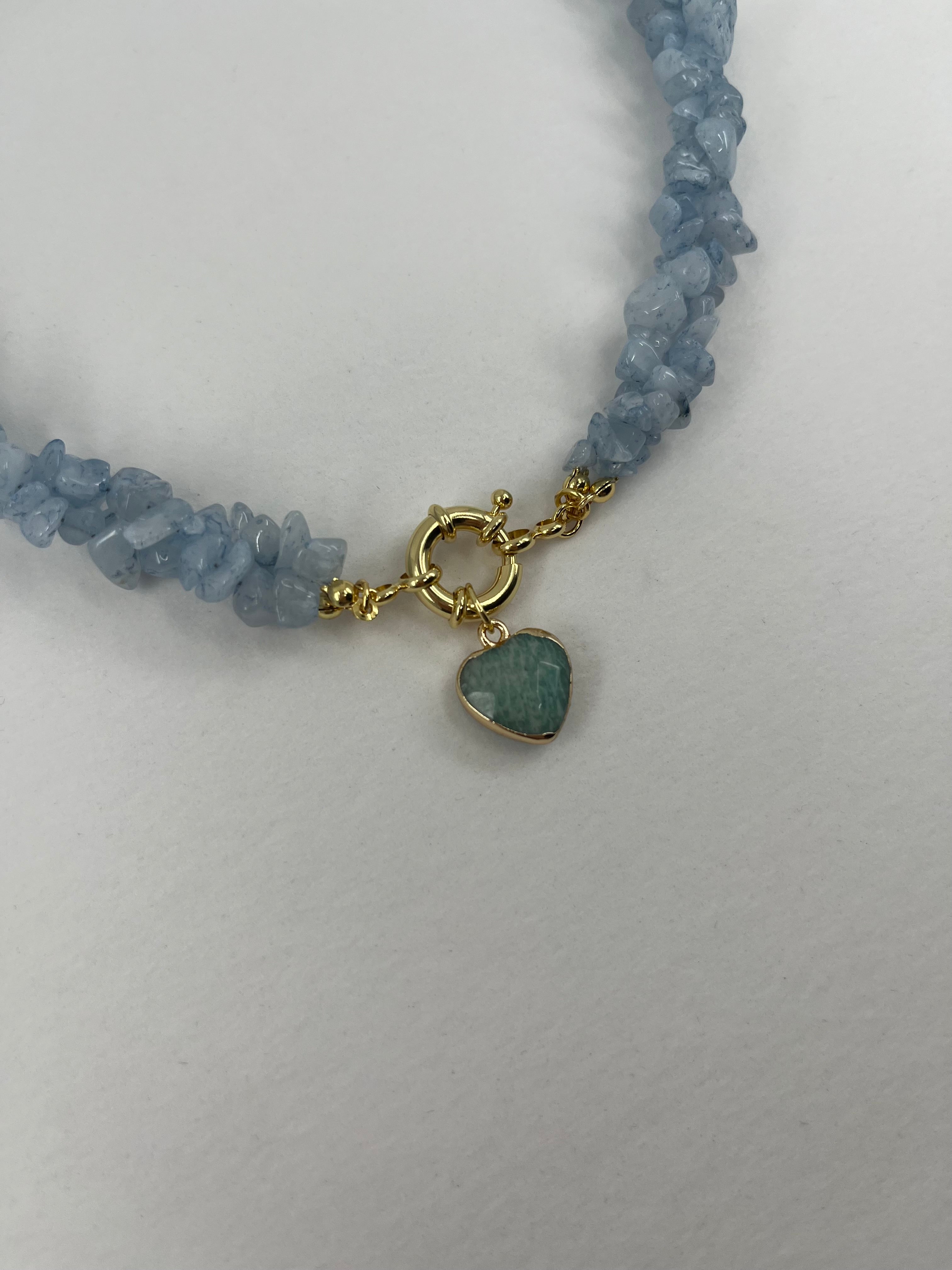 Natural Aquamarine Necklace with Amazonite heart pendant