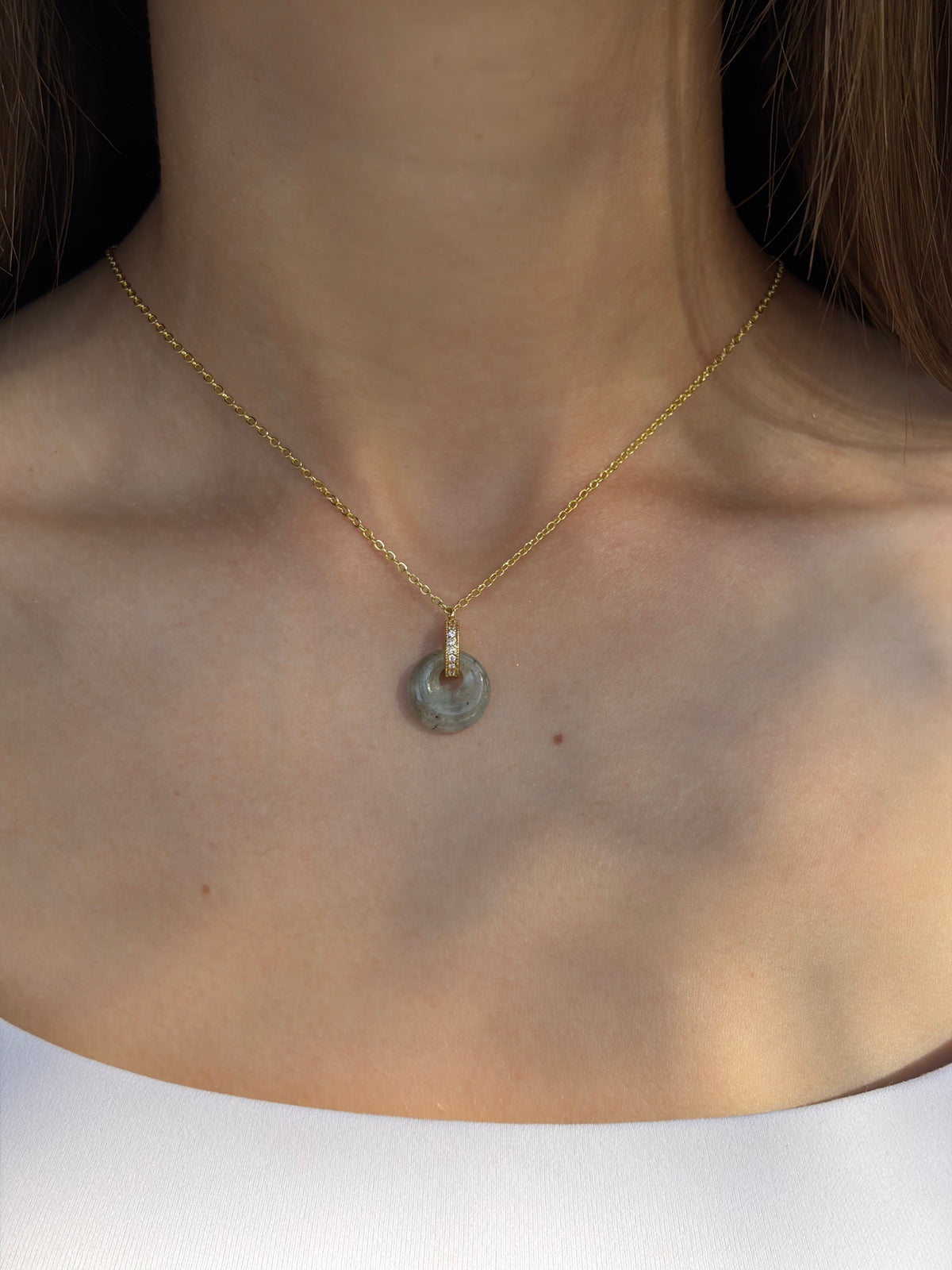Labradorite donut Earrings,18K Gold Plated