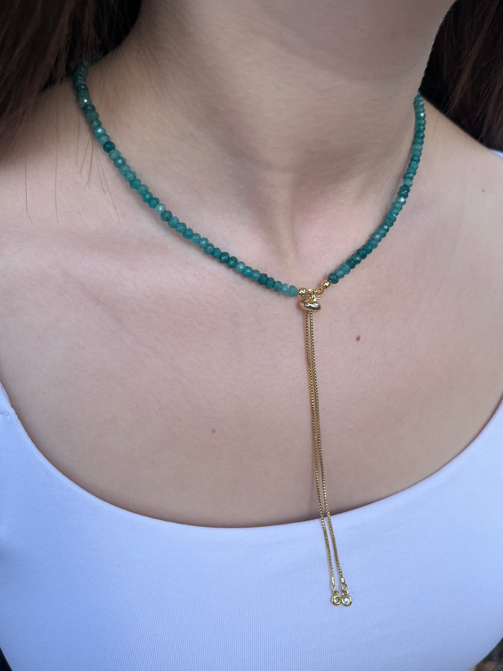 Set: Natural Malaysia Jade Y-Necklace & Earrings, Dark Cyan