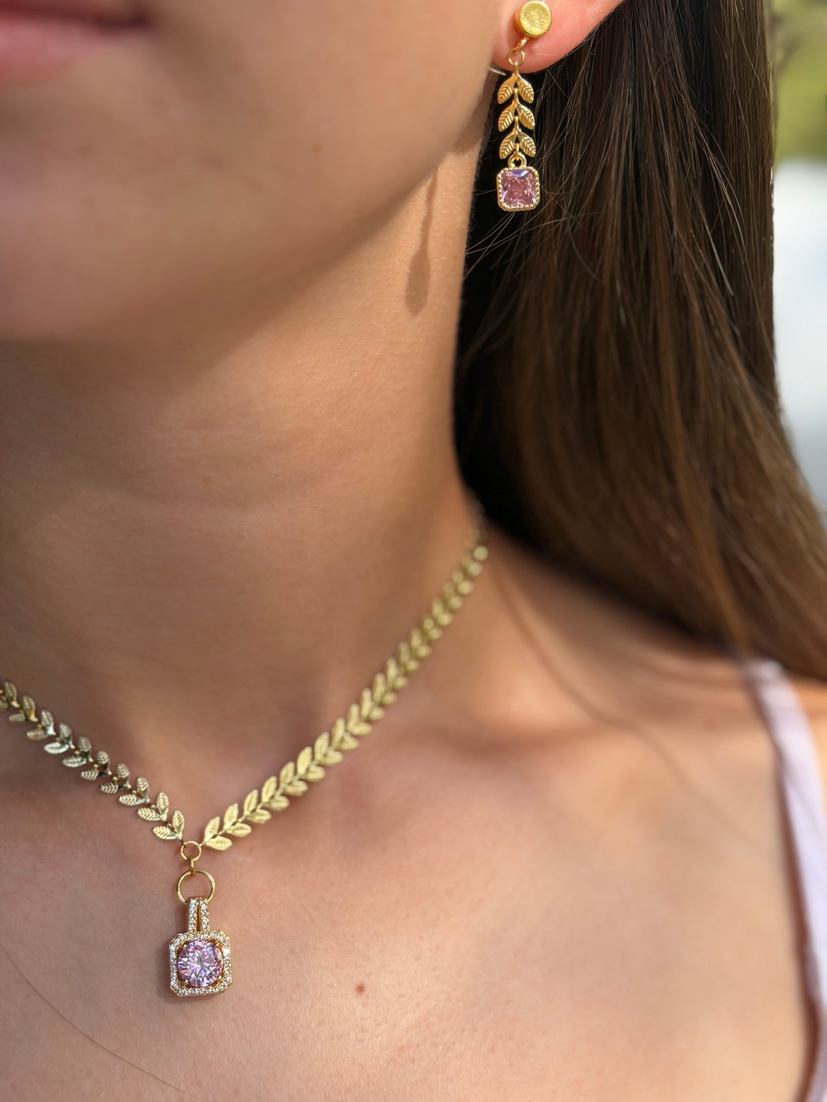 18k Gold Plated Jewelry with zirconia pendants, drop earrings
