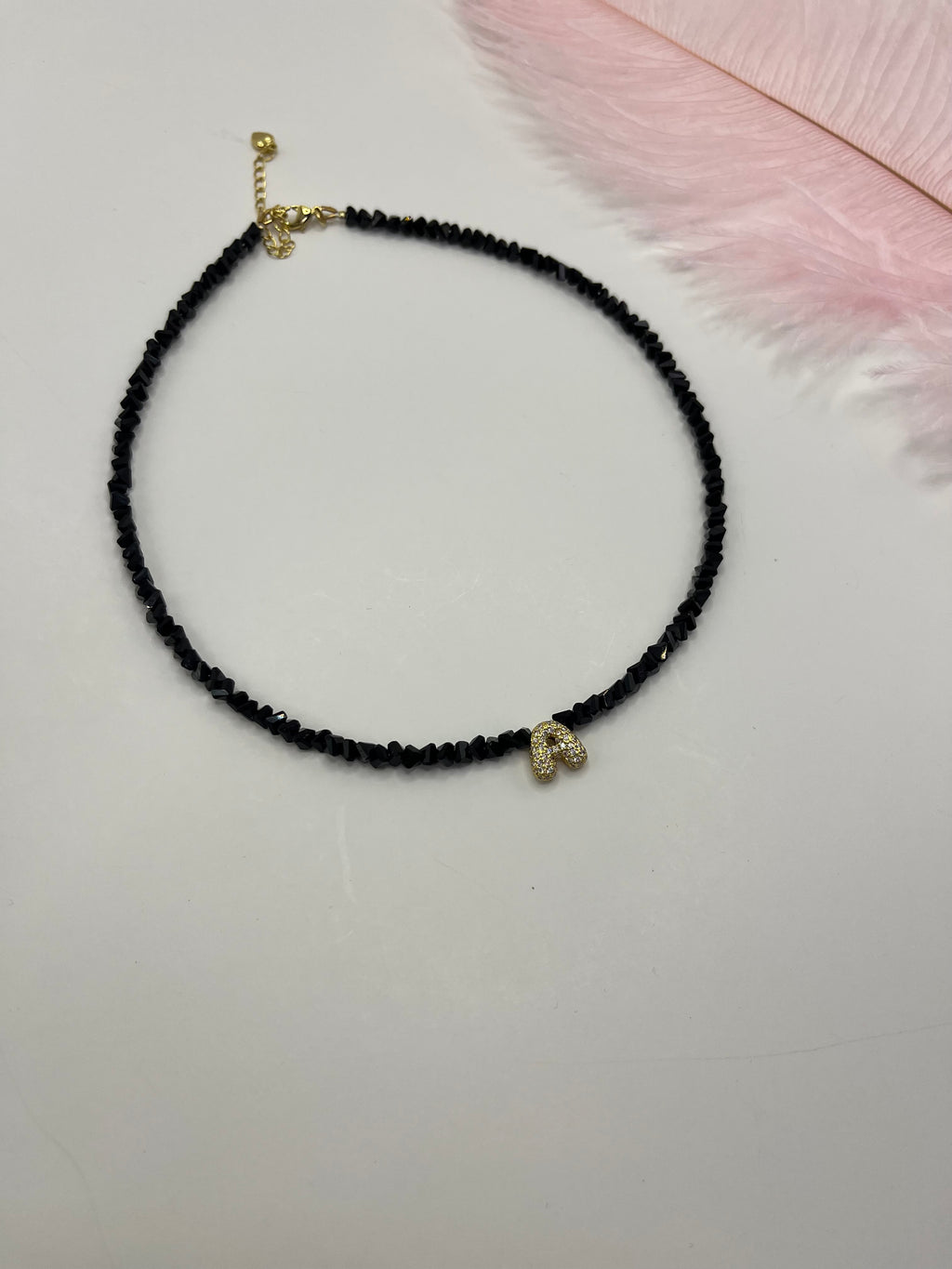 Initial Charm Black Crystal Necklace – 18K Gold Plated, Cubic Zirconia
