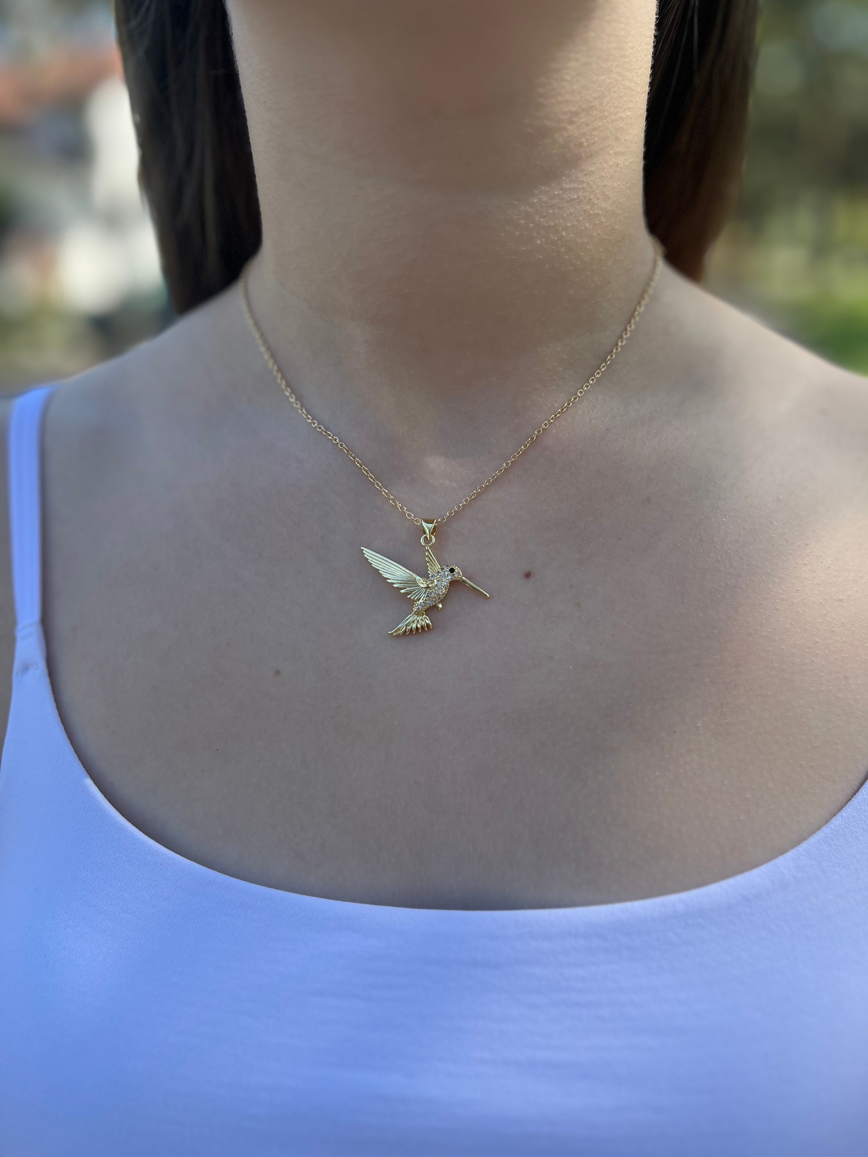 Hummingbird Necklace, Real 18K Gold Plated