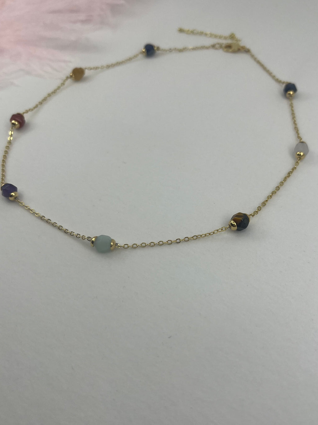 Chakra natural gemstone Necklace: tiger eye, quartz, amethyst, agate, amazonite, sodalite