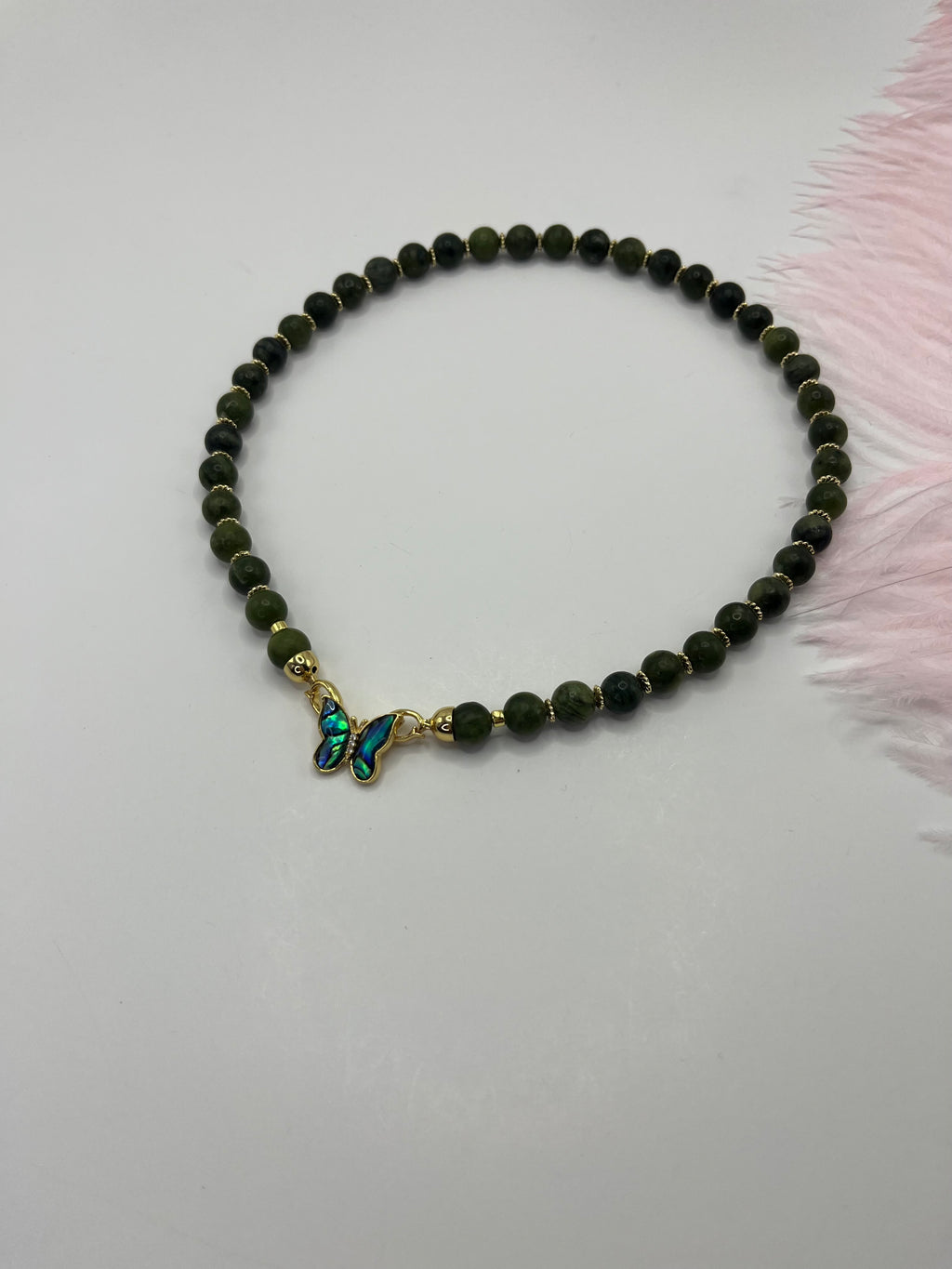 Natural Taiwan Jade Necklace with 18K Gold Butterfly Clasp