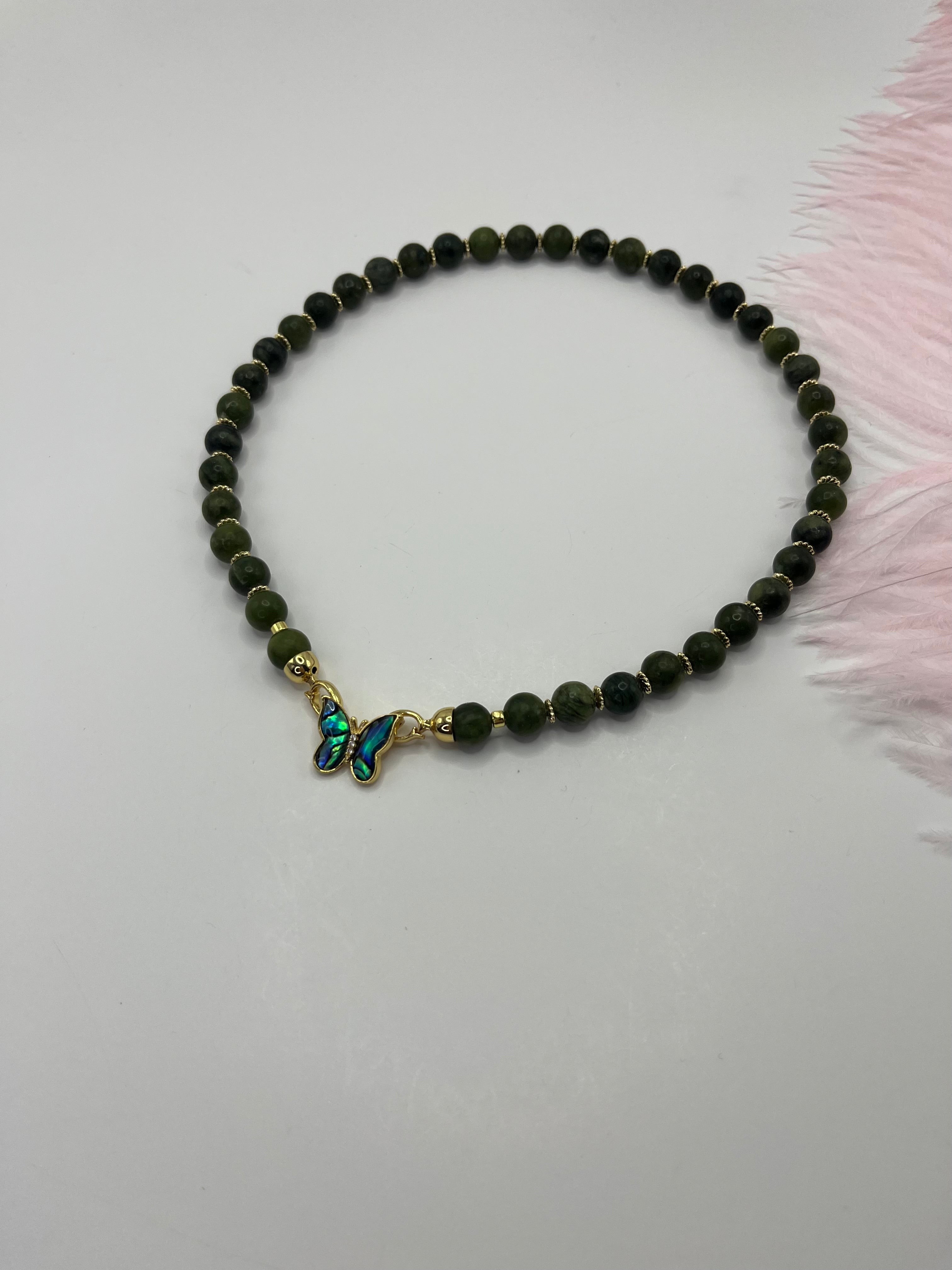 Natural Taiwan Jade Necklace with 18K Gold Butterfly Clasp