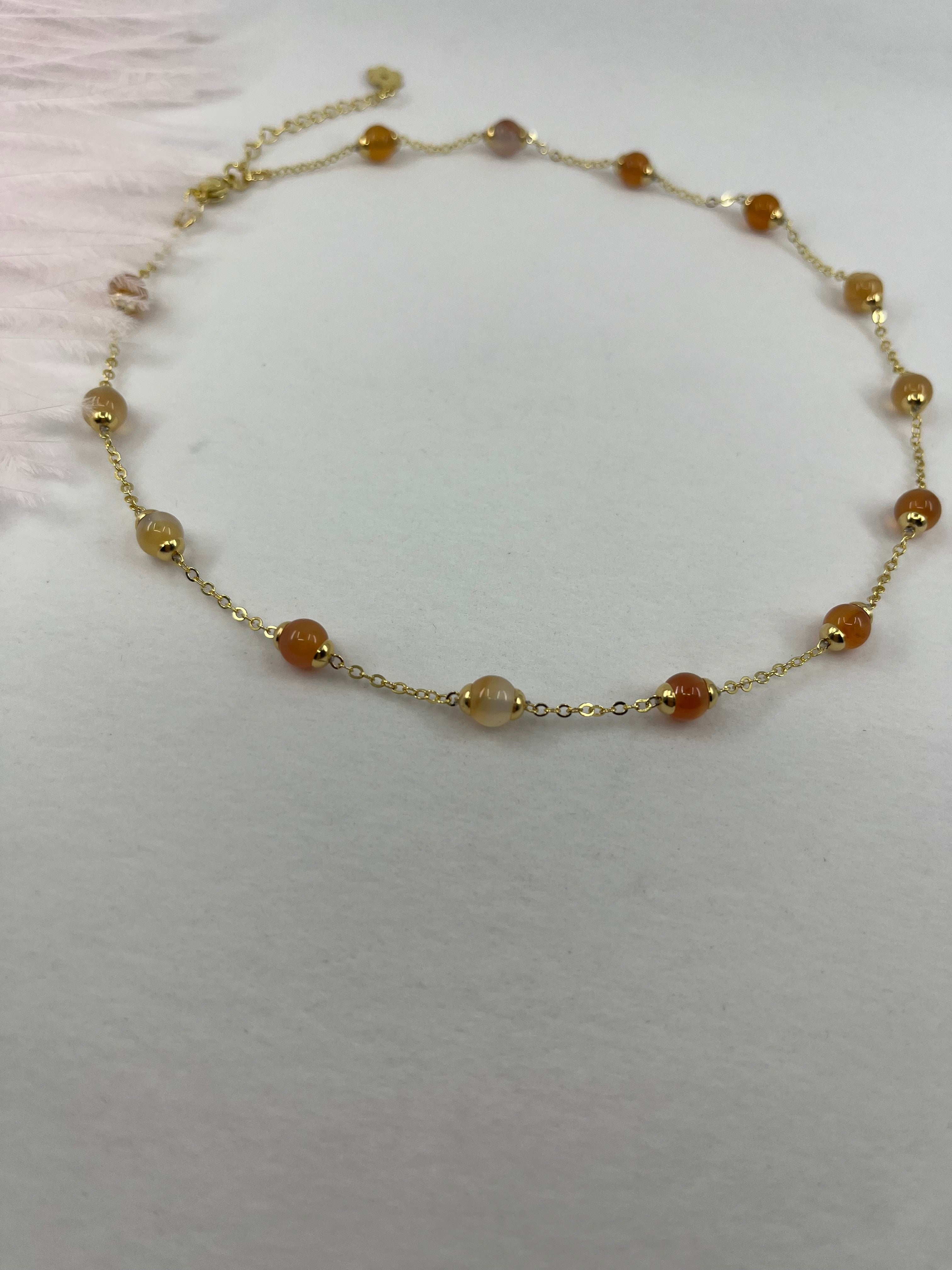 Natural Carnelian Necklace with 18K Gold chain