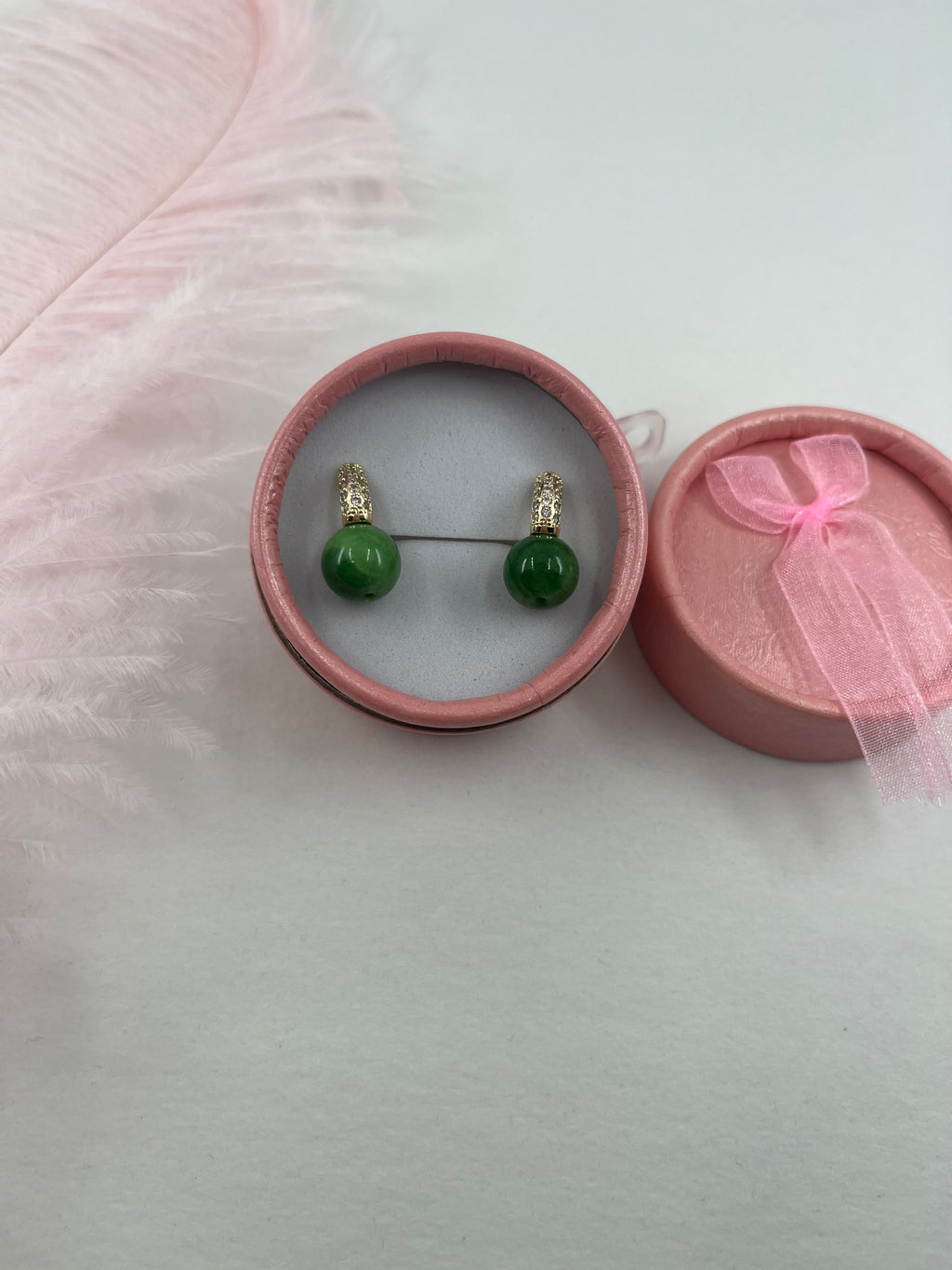 Natural Green Jade Gold Zirconia Earrings