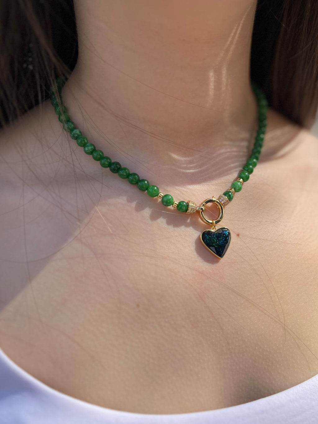 Natural Green Jade Necklace with Heart Pendant
