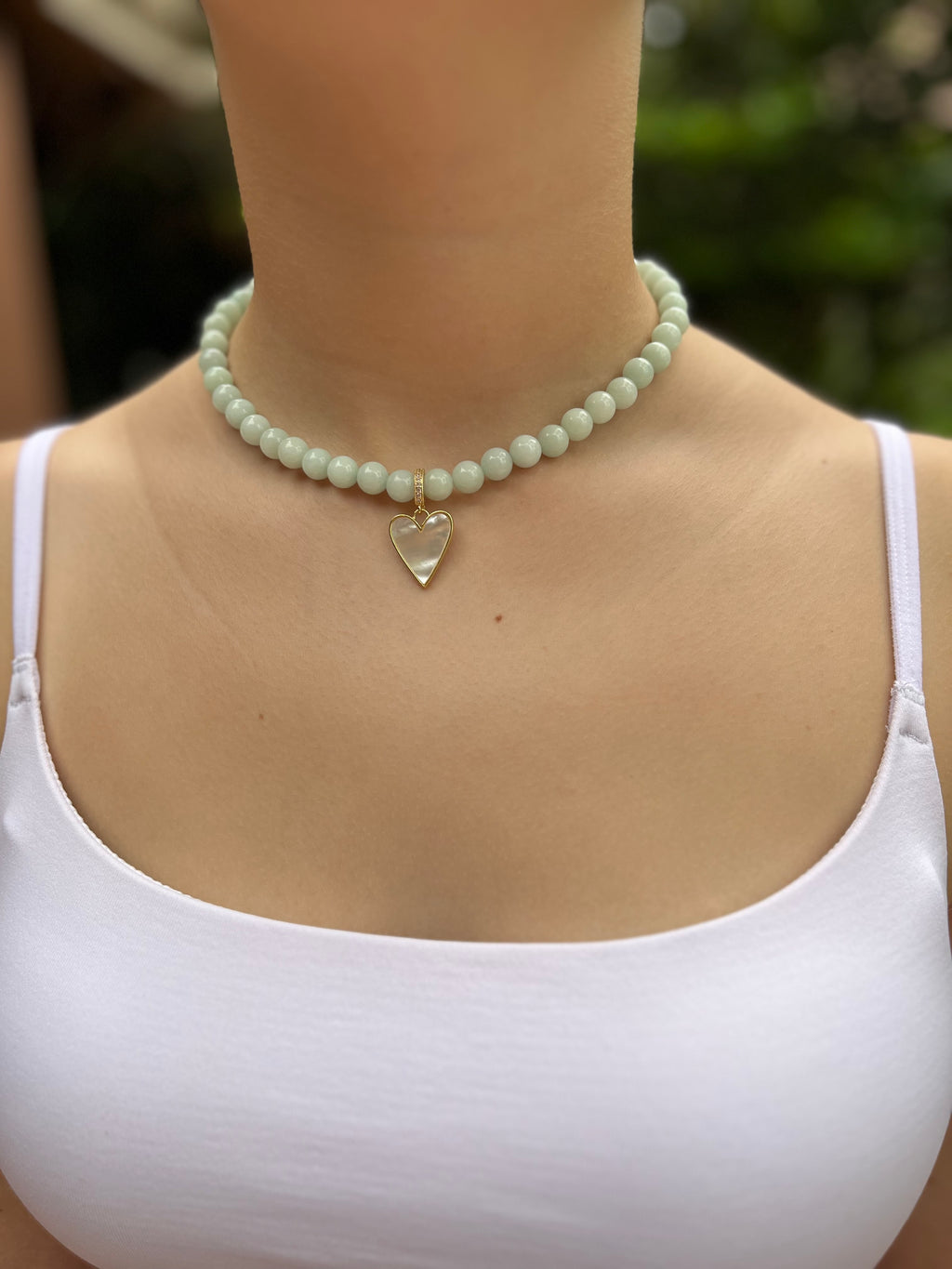 Natural Malaysia Jade Necklace with 18K Gold Heart Pendant