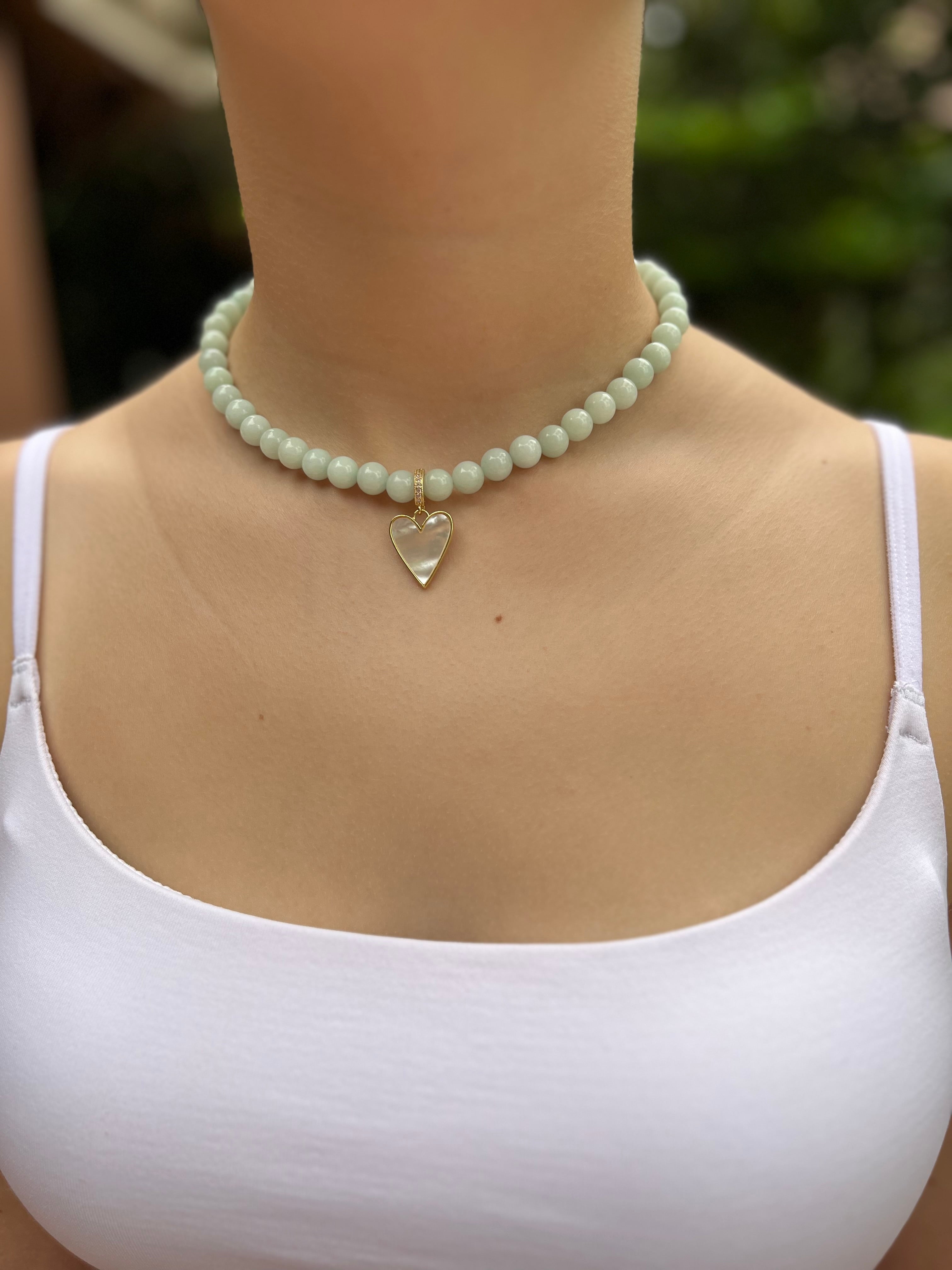 Natural Malaysia Jade Necklace with 18K Gold Heart Pendant