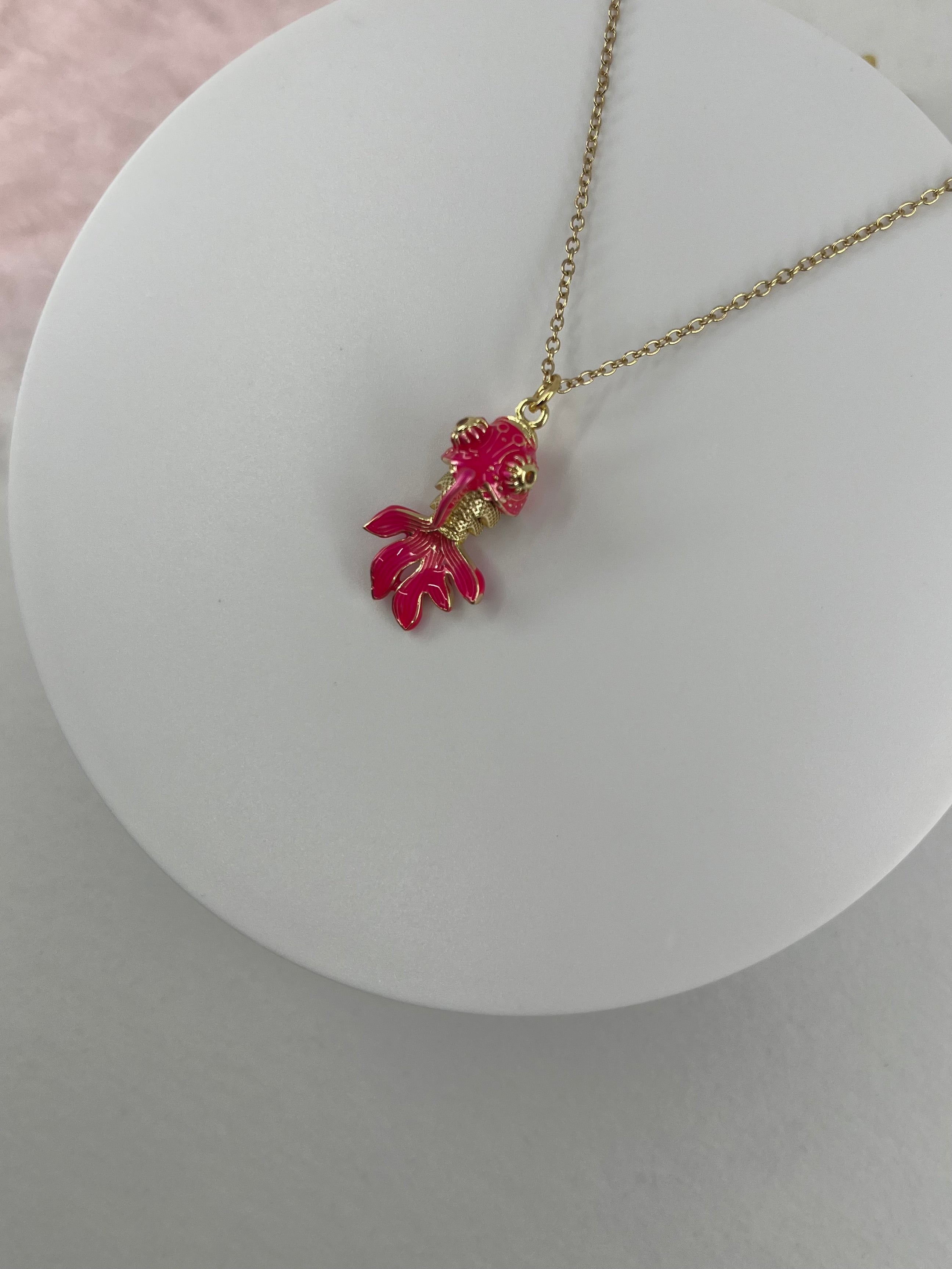 Fish enamel choker necklace, 18k gold plated