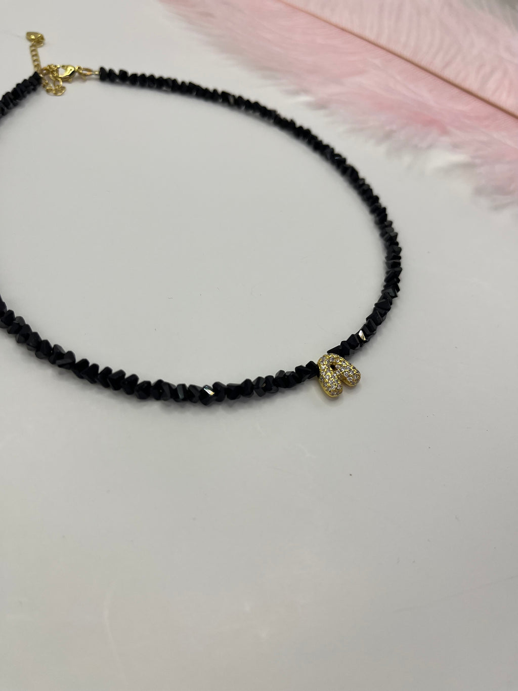 Initial Charm Black Crystal Necklace – 18K Gold Plated, Cubic Zirconia