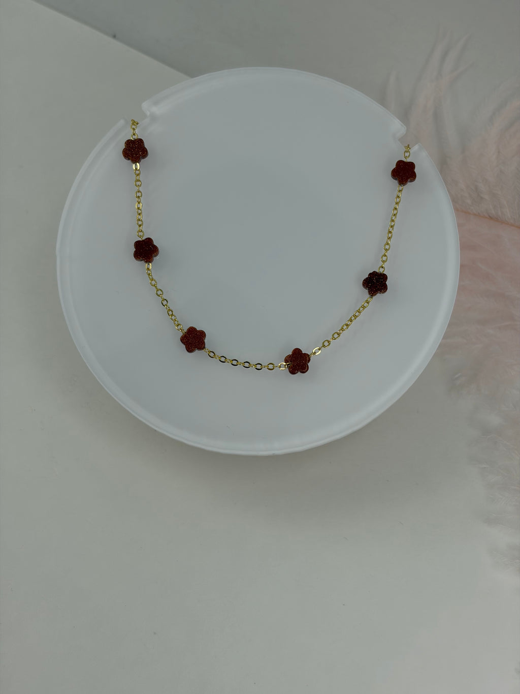 Red Sandstone Flower Necklace: 18K Gold Plated