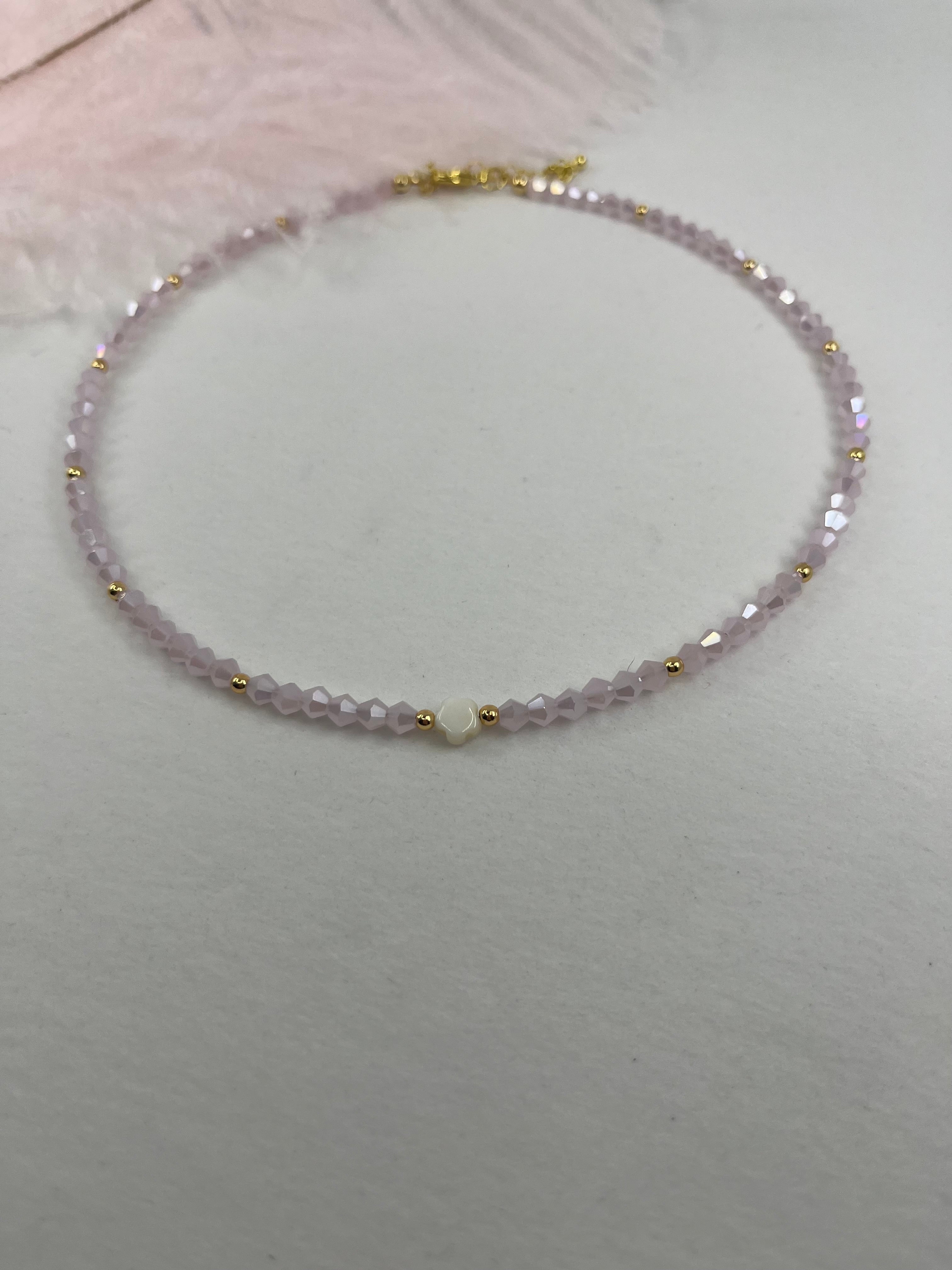 Pink Crystal Choker Necklace – 18K Gold Plated clasp