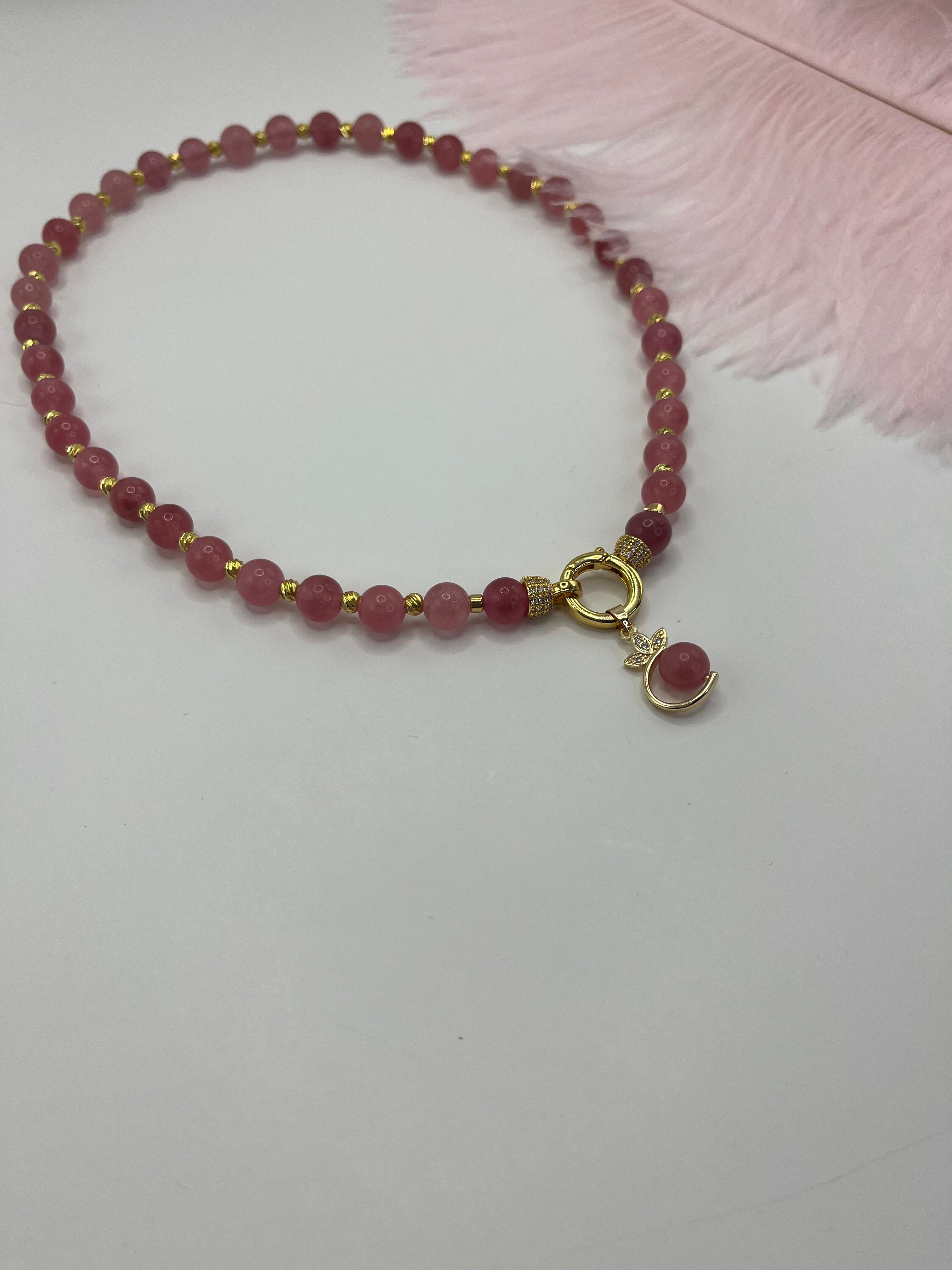 Strawberry Quartz Necklace with pendant: 18K Gold Plated Pendant