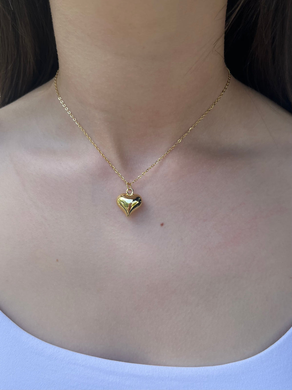 Gold Heart Necklace, Real 18K Gold Plated