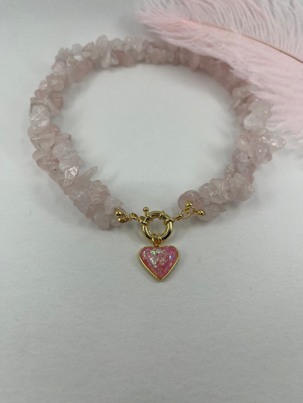Natural Quartz Necklace with 18k gold Heart pendant