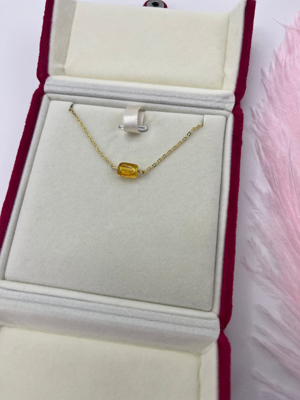 Natural Amber Necklace, chain 18k plated