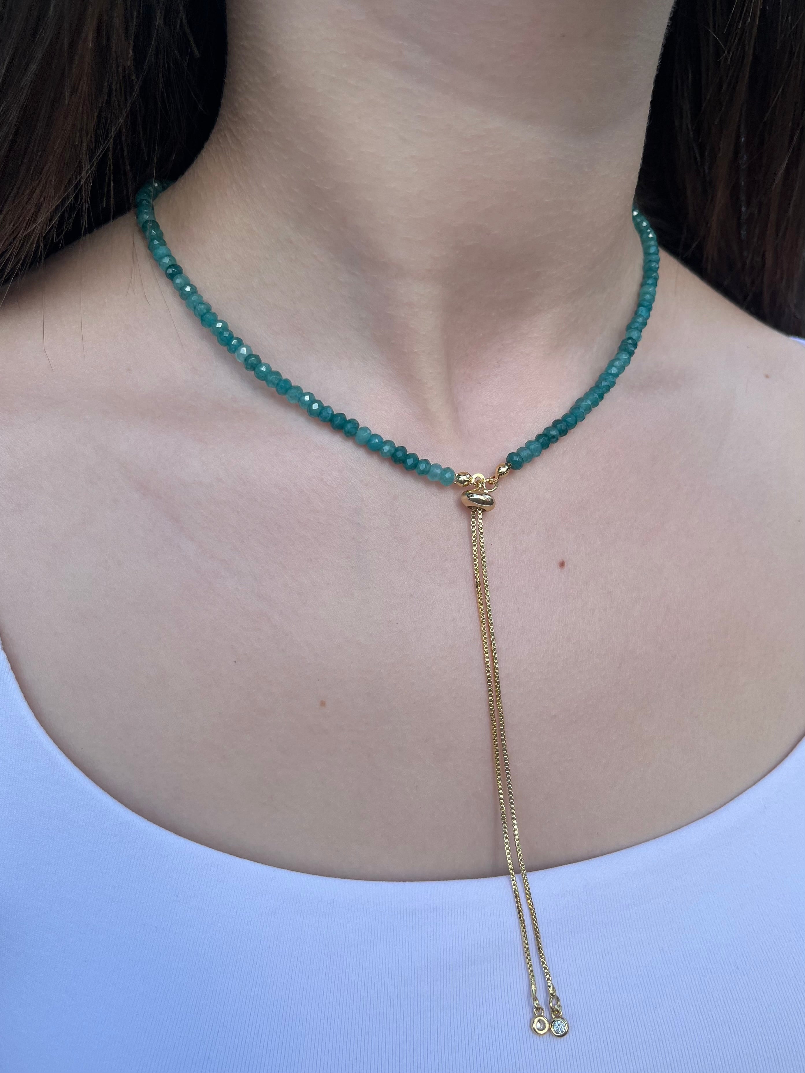 Set: Natural Malaysia Jade Y-Necklace & Earrings, Dark Cyan
