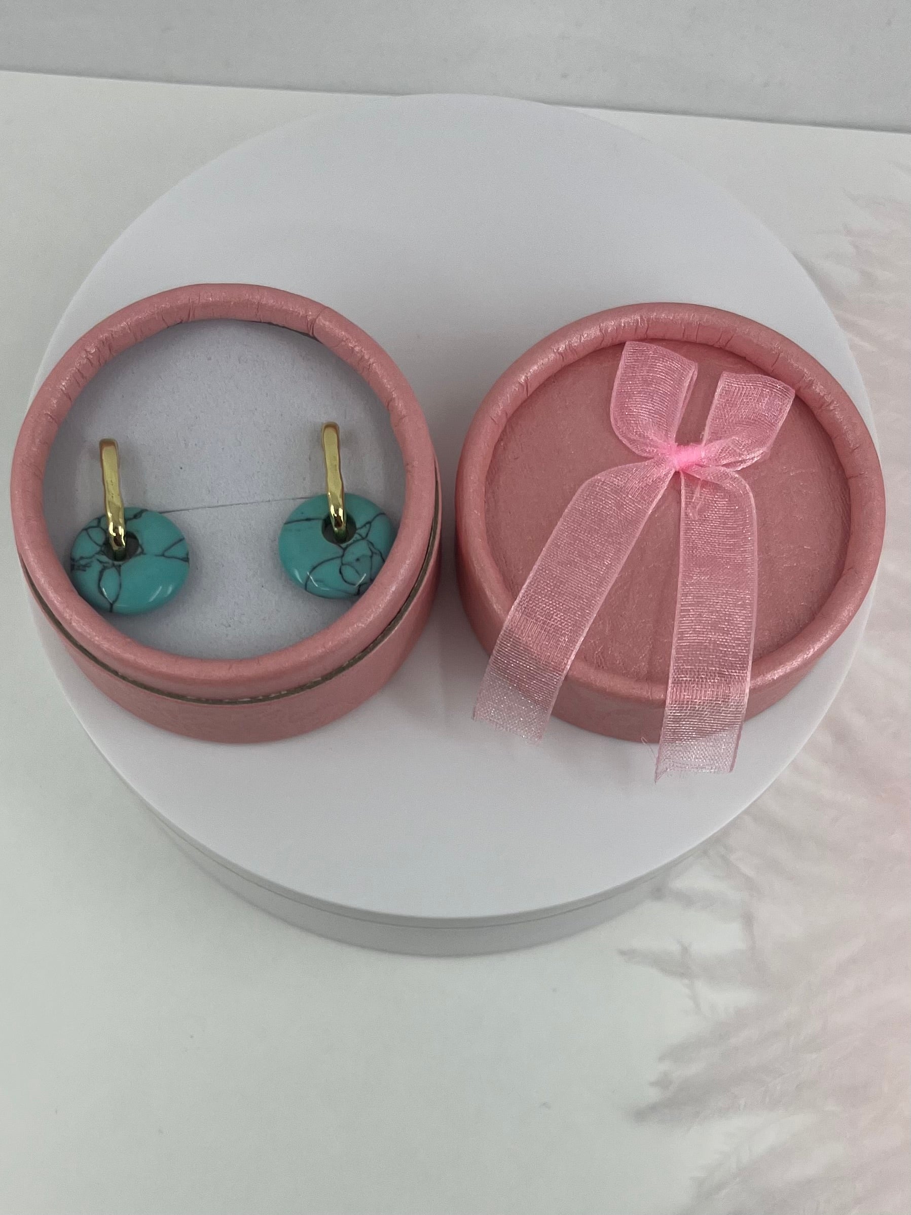 Synthetic Turquoise donut Earrings,18K Gold Plated