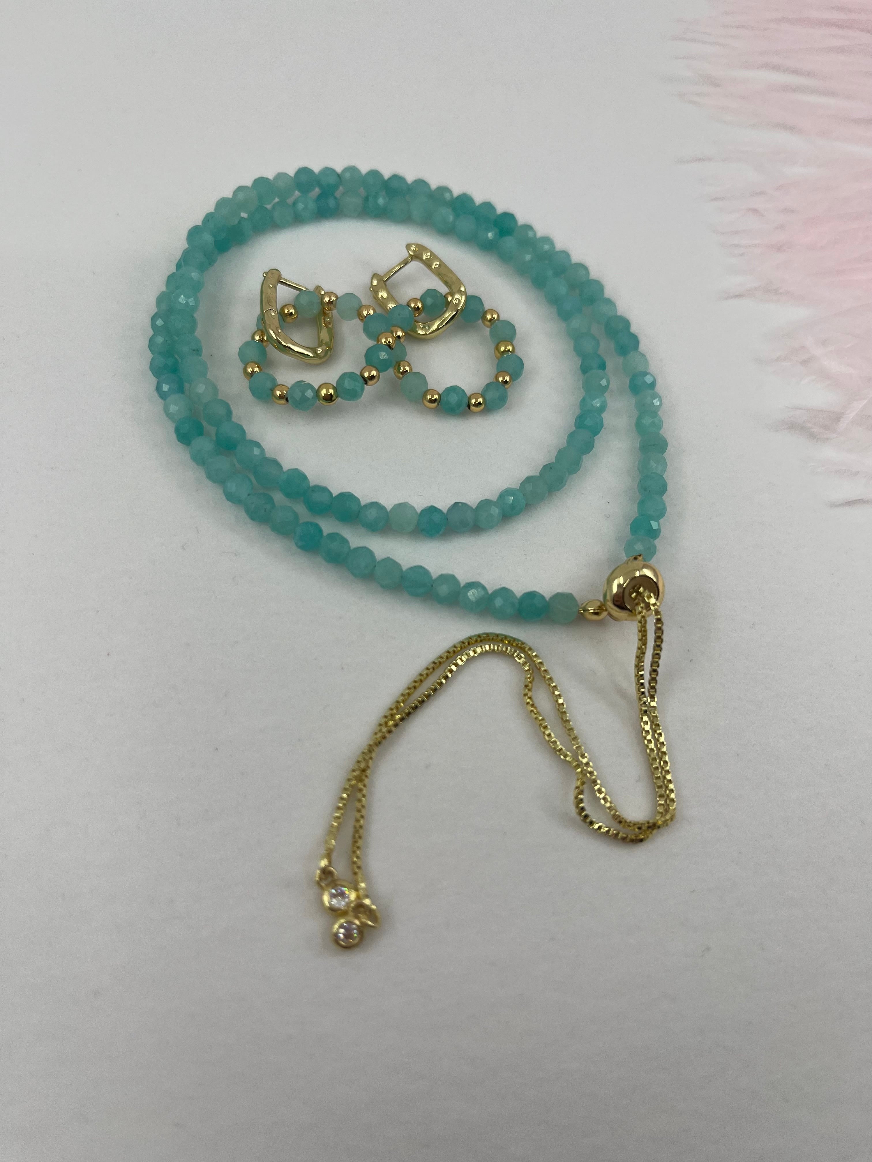 Set: Natural Amazonite Y-Necklace & Earrings