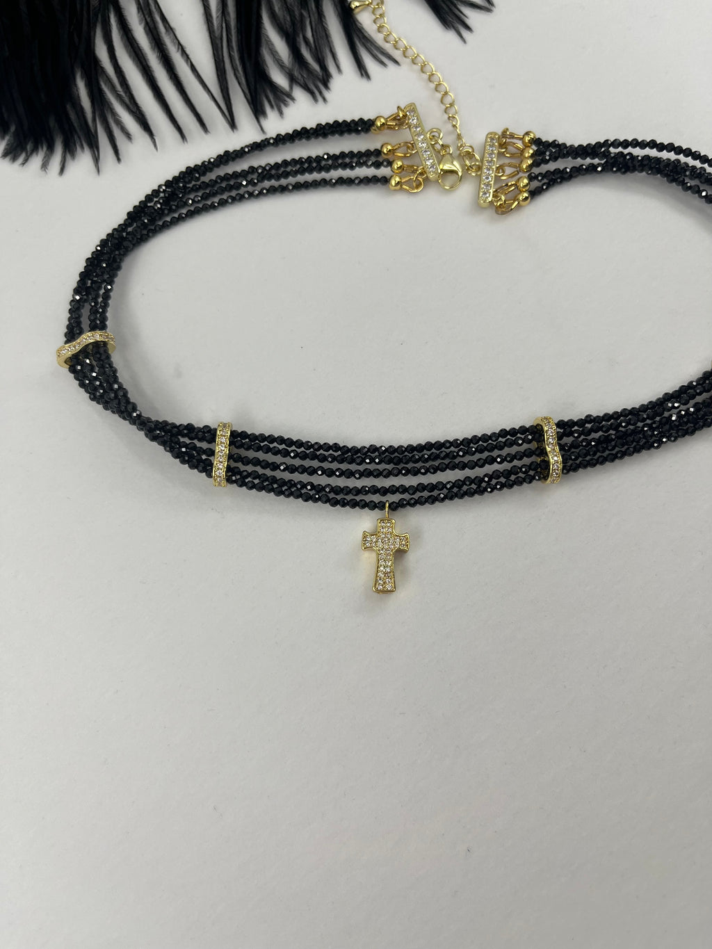 Layered Spinel choker, zirconia 18K Gold Plated spacer and clasp