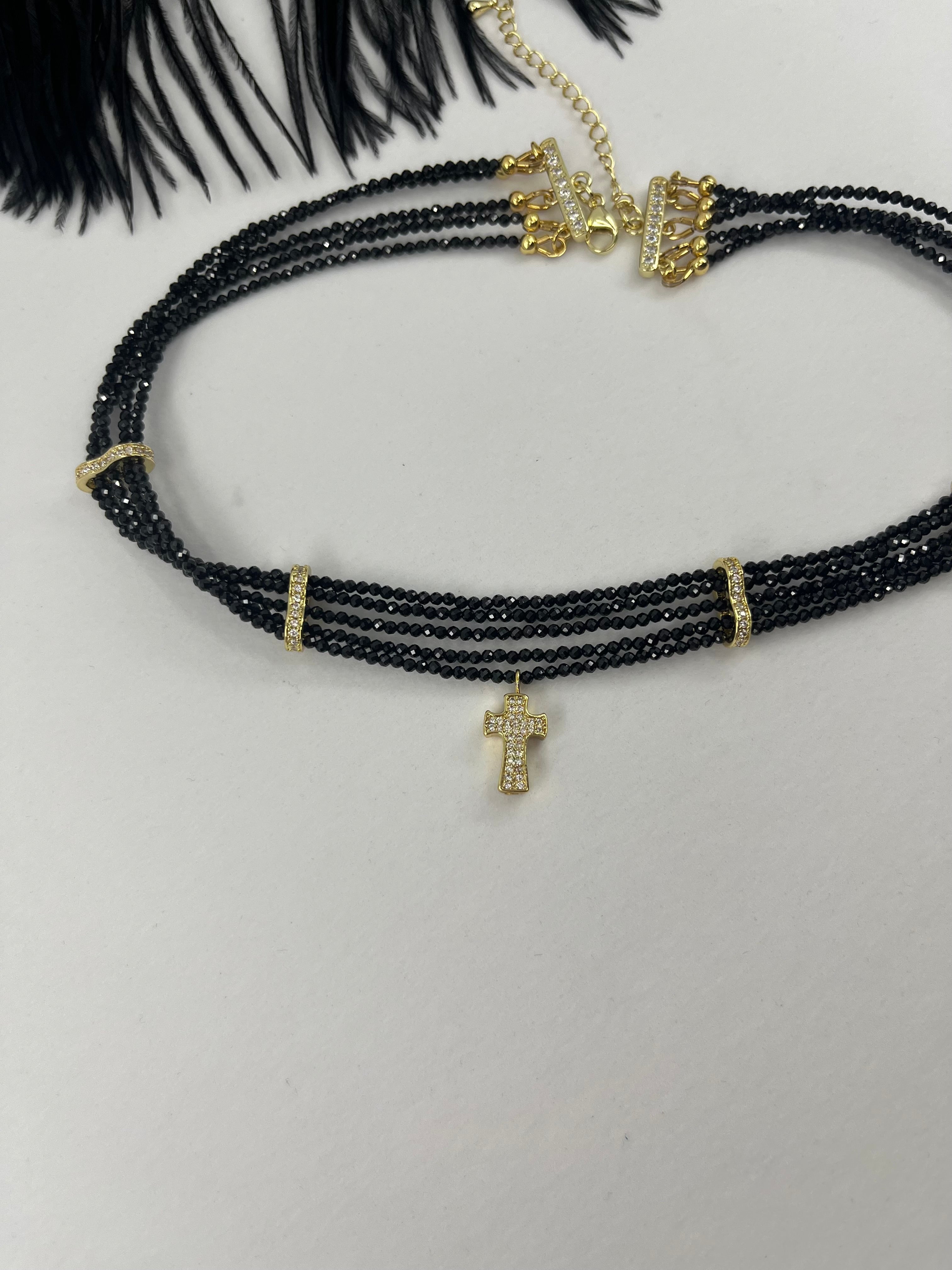 Layered Spinel choker, zirconia 18K Gold Plated spacer and clasp