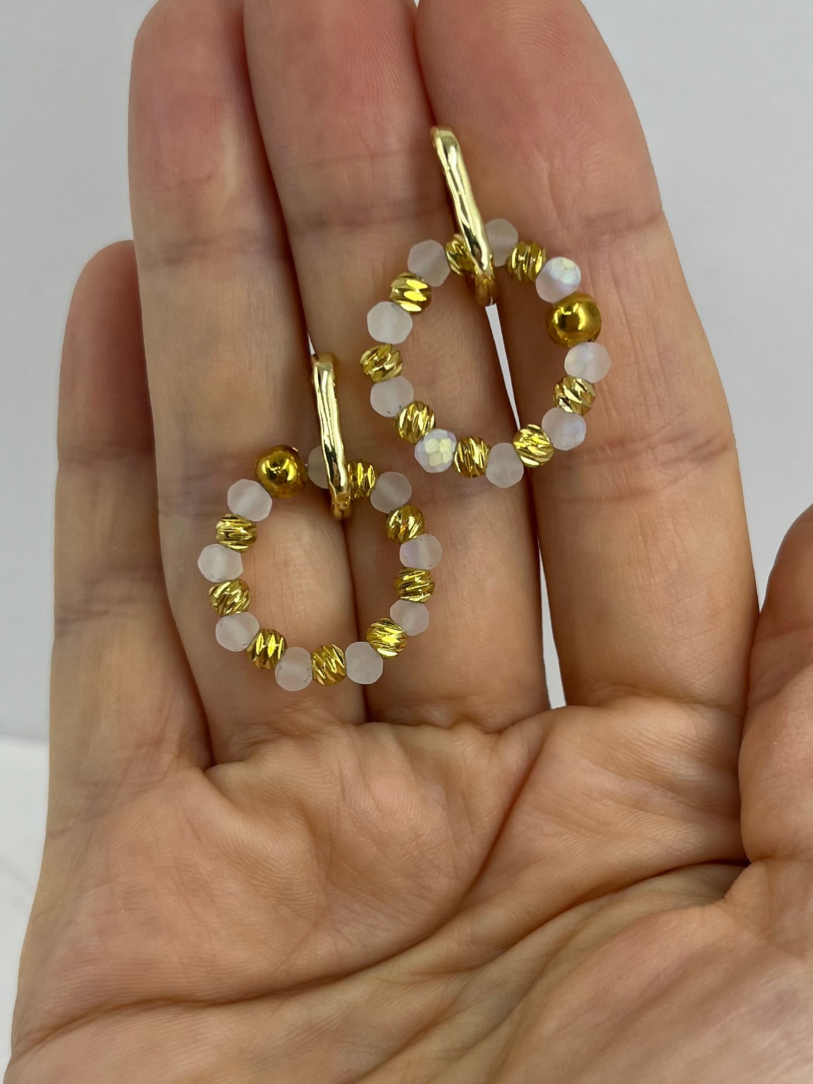 Beaded Hoop Earrings, 18K gold plated