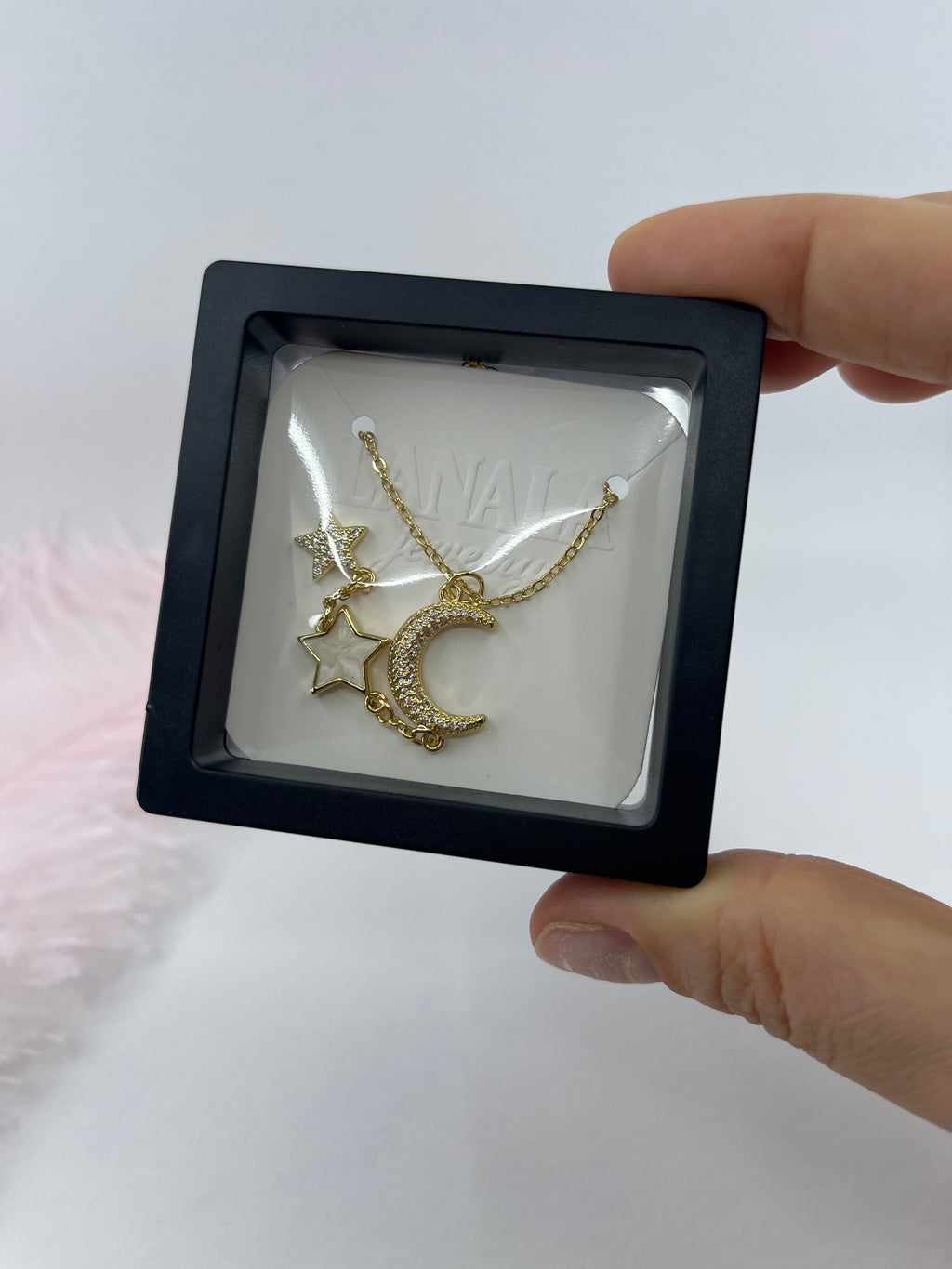 Zirconia Star and Moon Choker Necklace, Real 18K Gold Plated