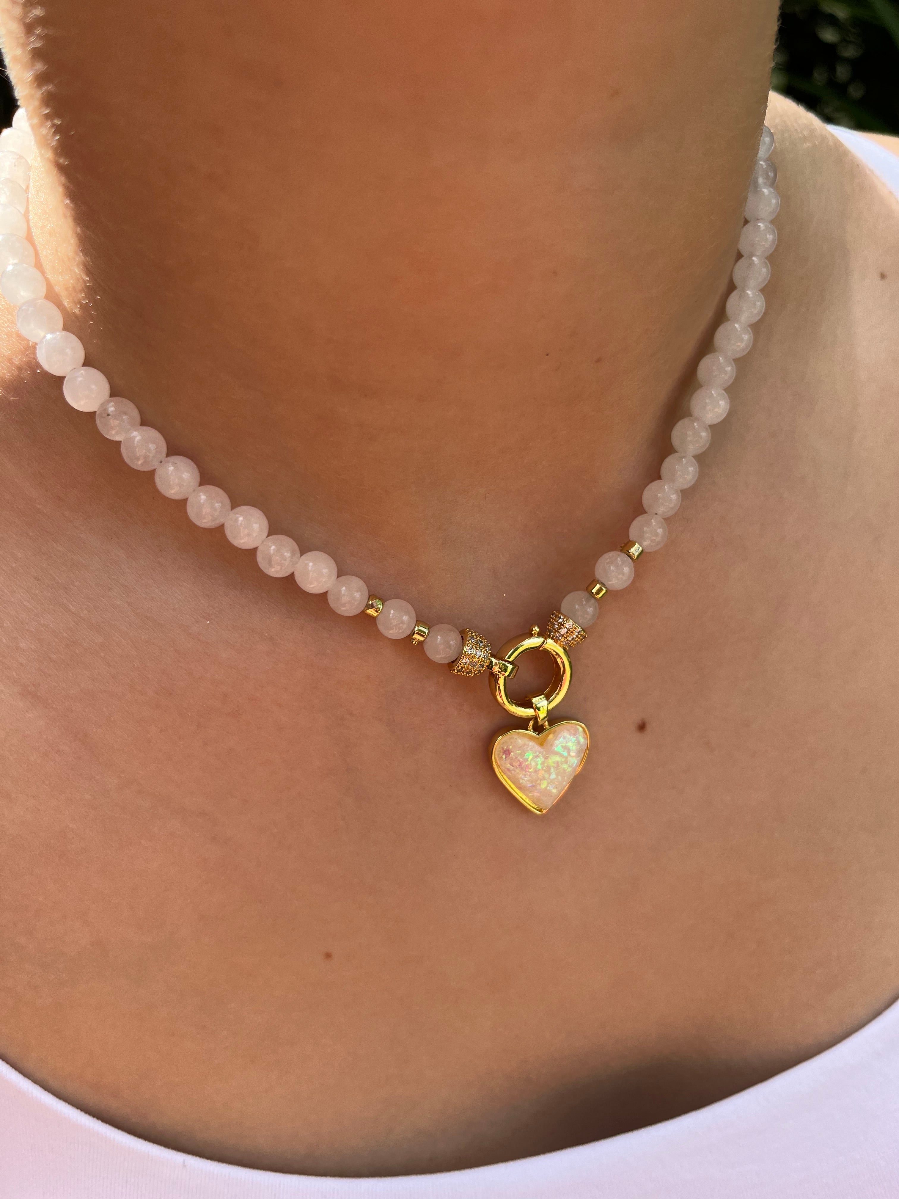 Natural White Jade Necklace with Heart Pendant