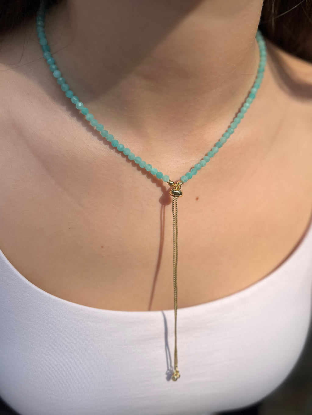 Set: Natural Amazonite Y-Necklace & Earrings