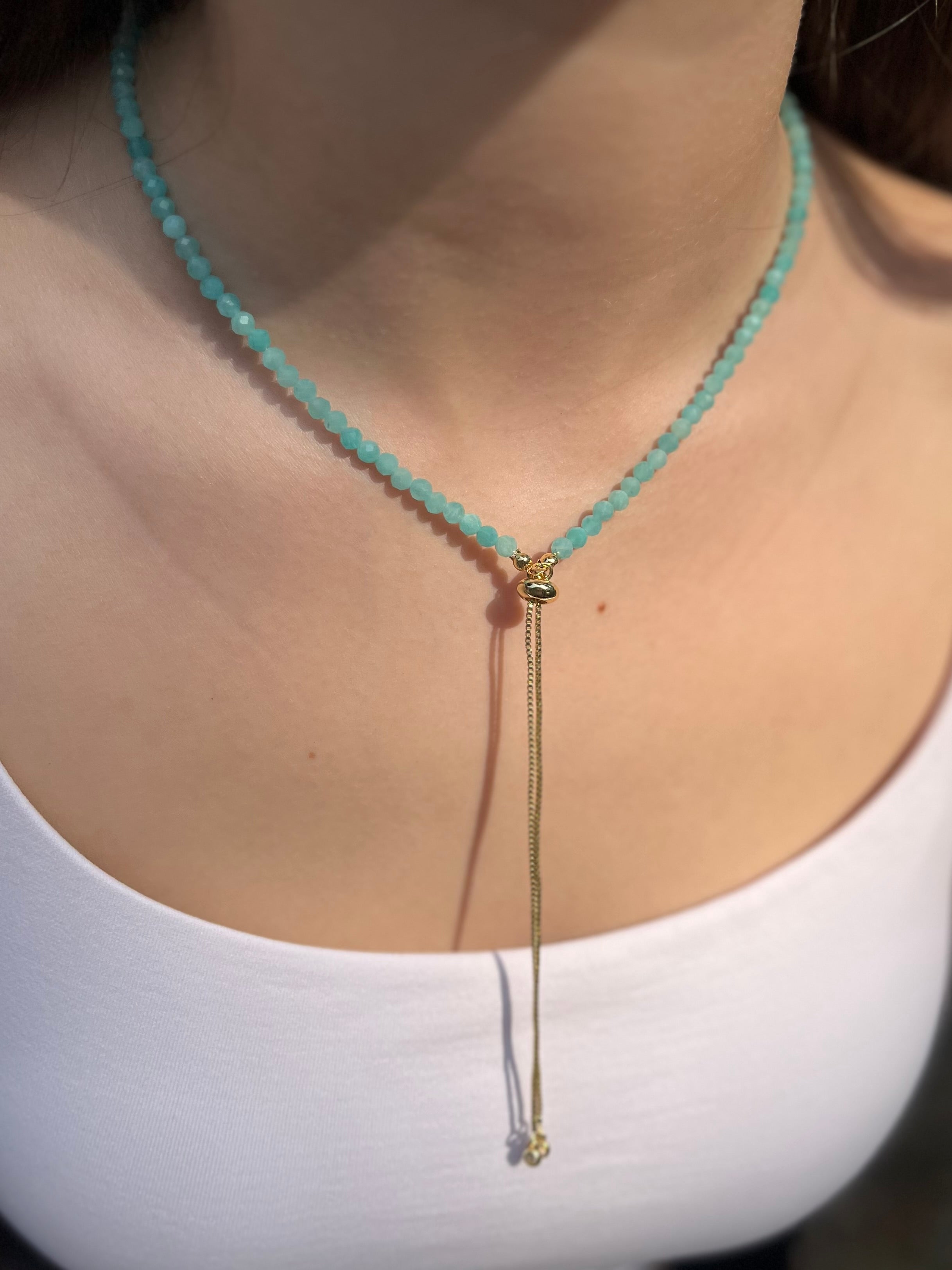 Set: Natural Amazonite Y-Necklace & Earrings