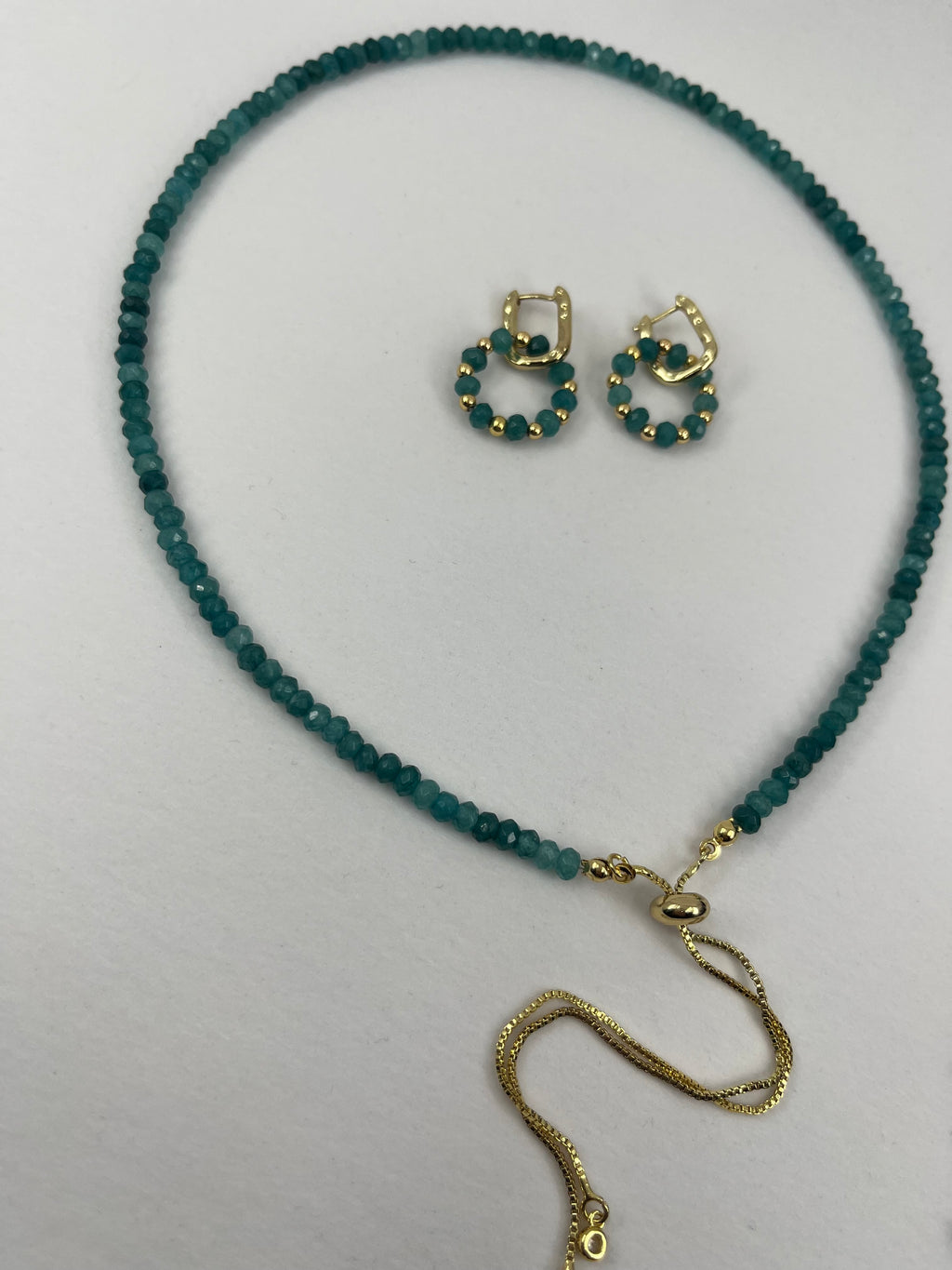 Set: Natural Malaysia Jade Y-Necklace & Earrings, Dark Cyan