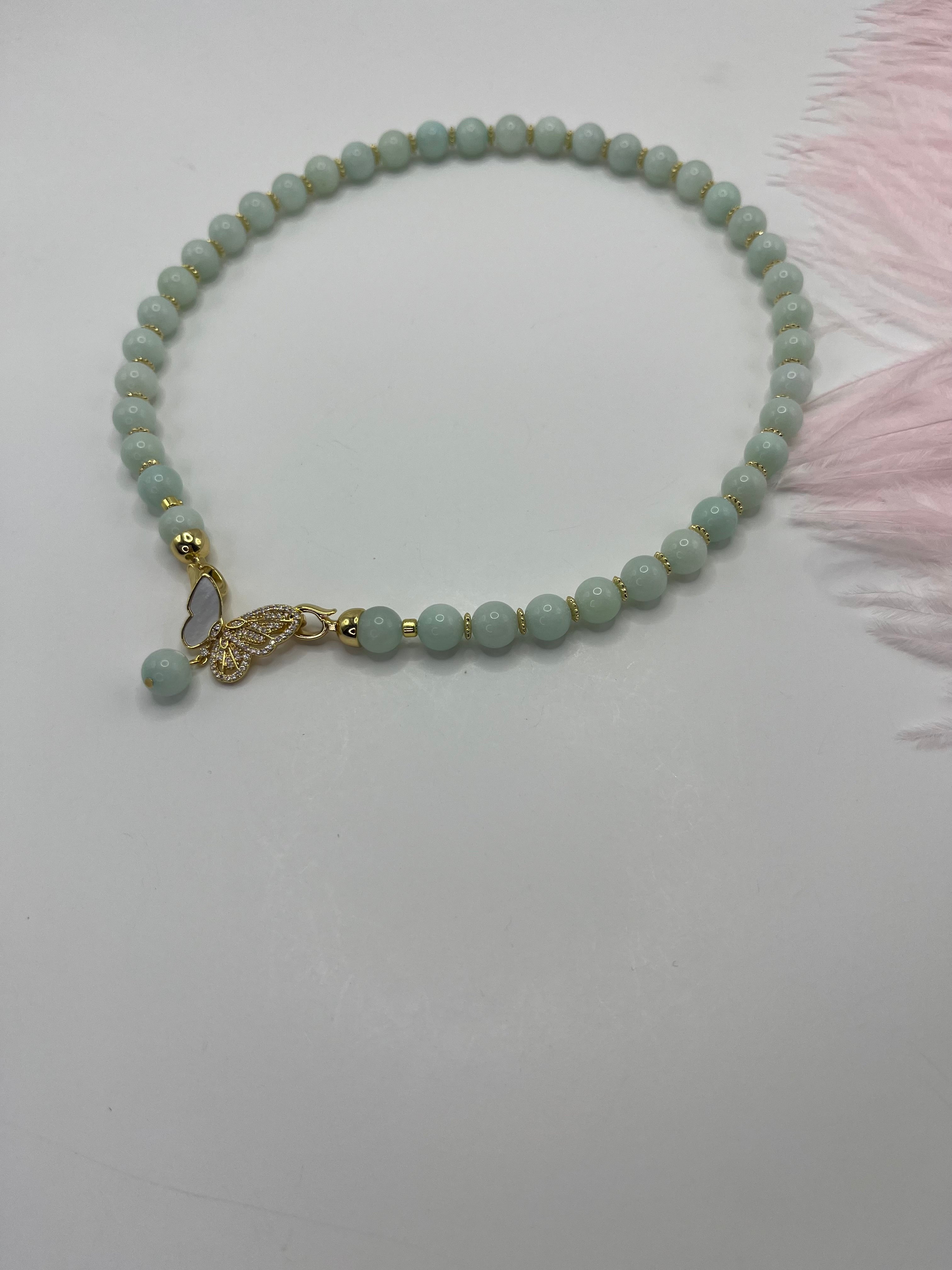 Natural Malaysia Jade Necklace with 18K Gold Butterfly Clasp