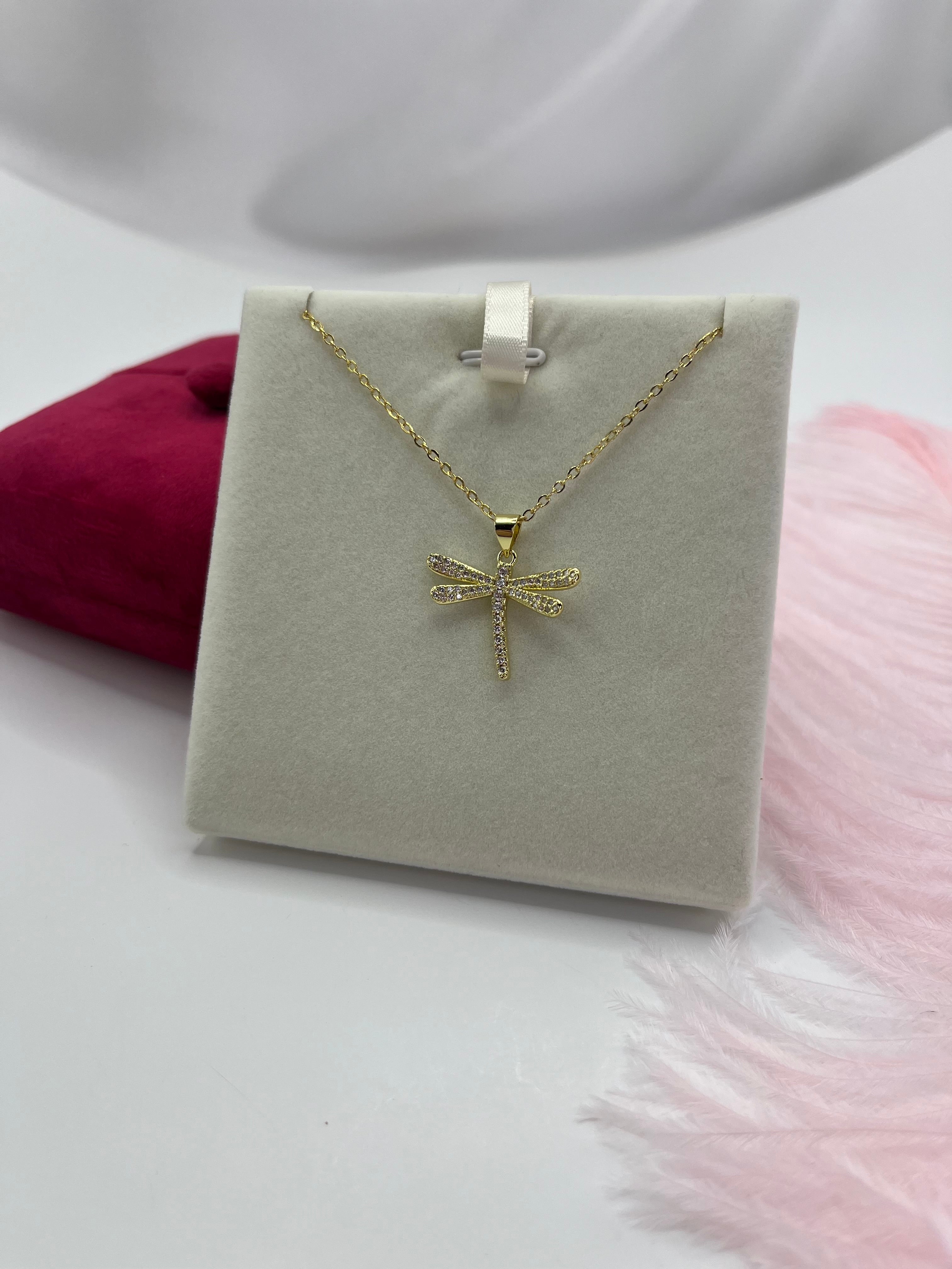 Dragonfly Necklace, pendant  Real 18K Gold Plated