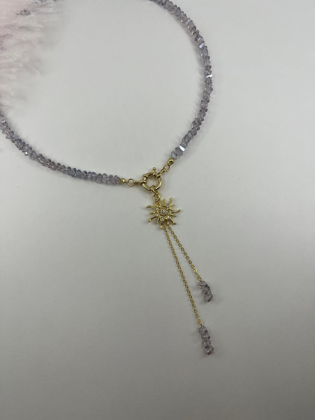 Sun pendant Crystal Y-Necklace – 18K Gold Plated