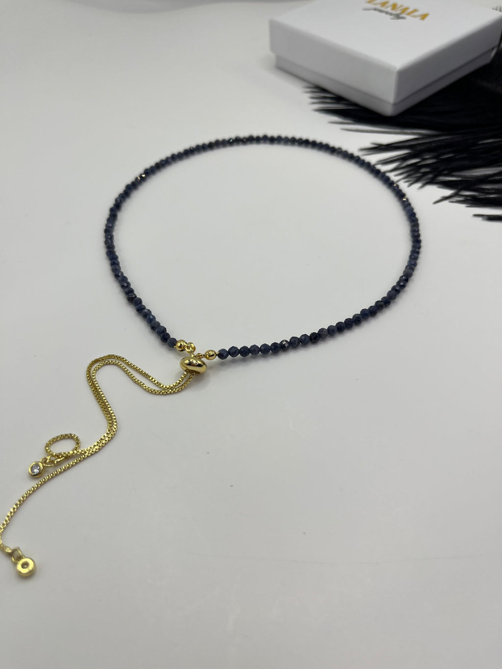 Sapphire Slider Y-Necklace, 18k gold plated