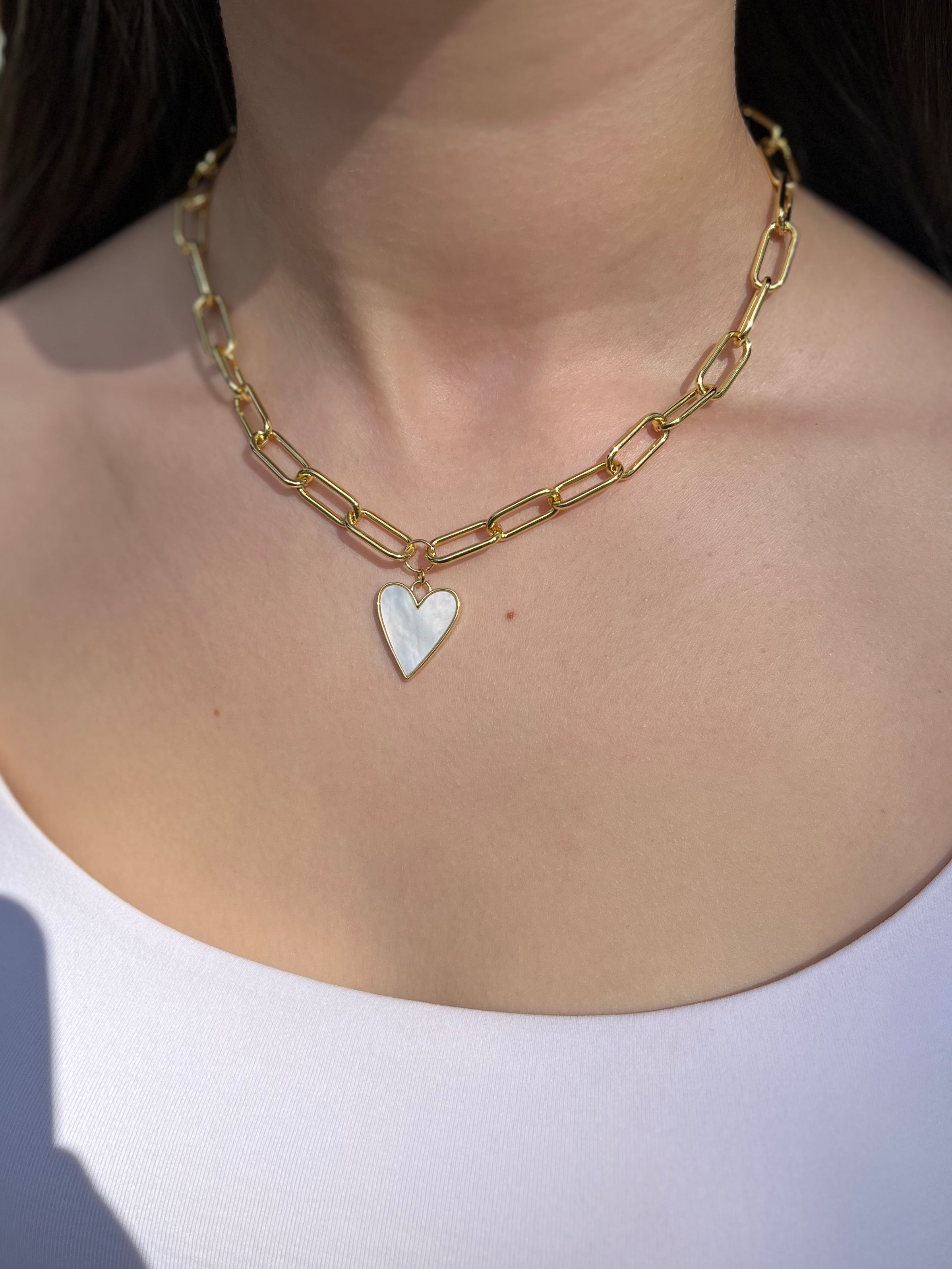 18K Gold Chunky Chain Necklace with heart