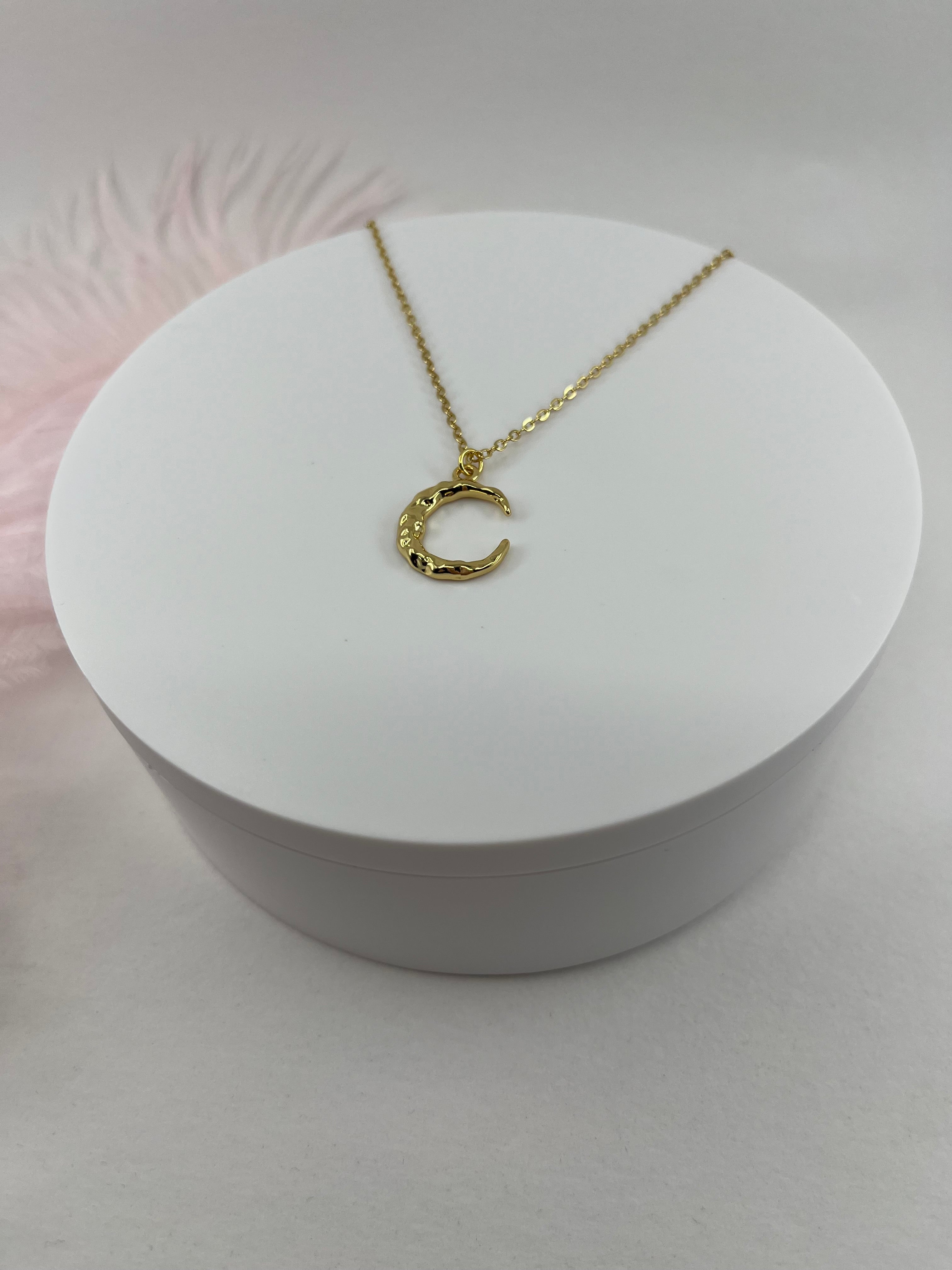 Crescent Moon Choker Necklace, Real 14K Gold Plated