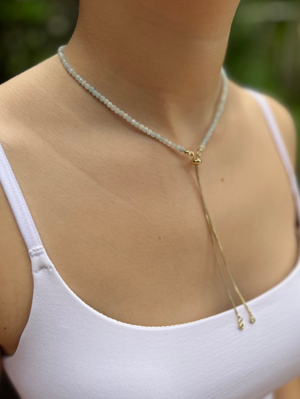 Aquamarine Slider Y-Necklace, 18k gold plated