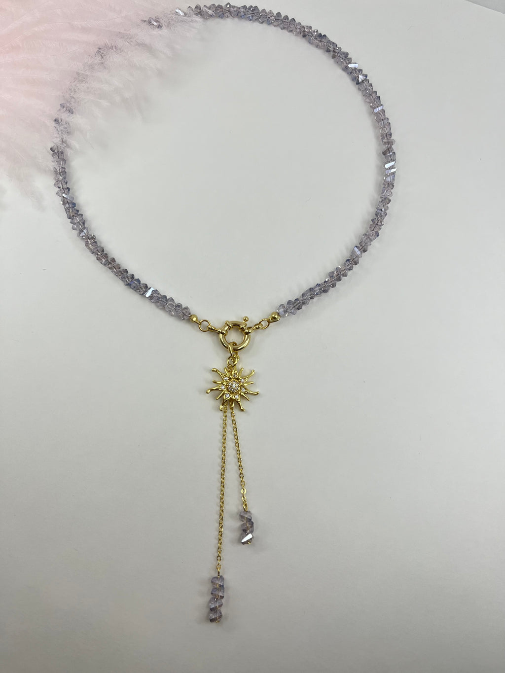 Sun pendant Crystal Y-Necklace – 18K Gold Plated