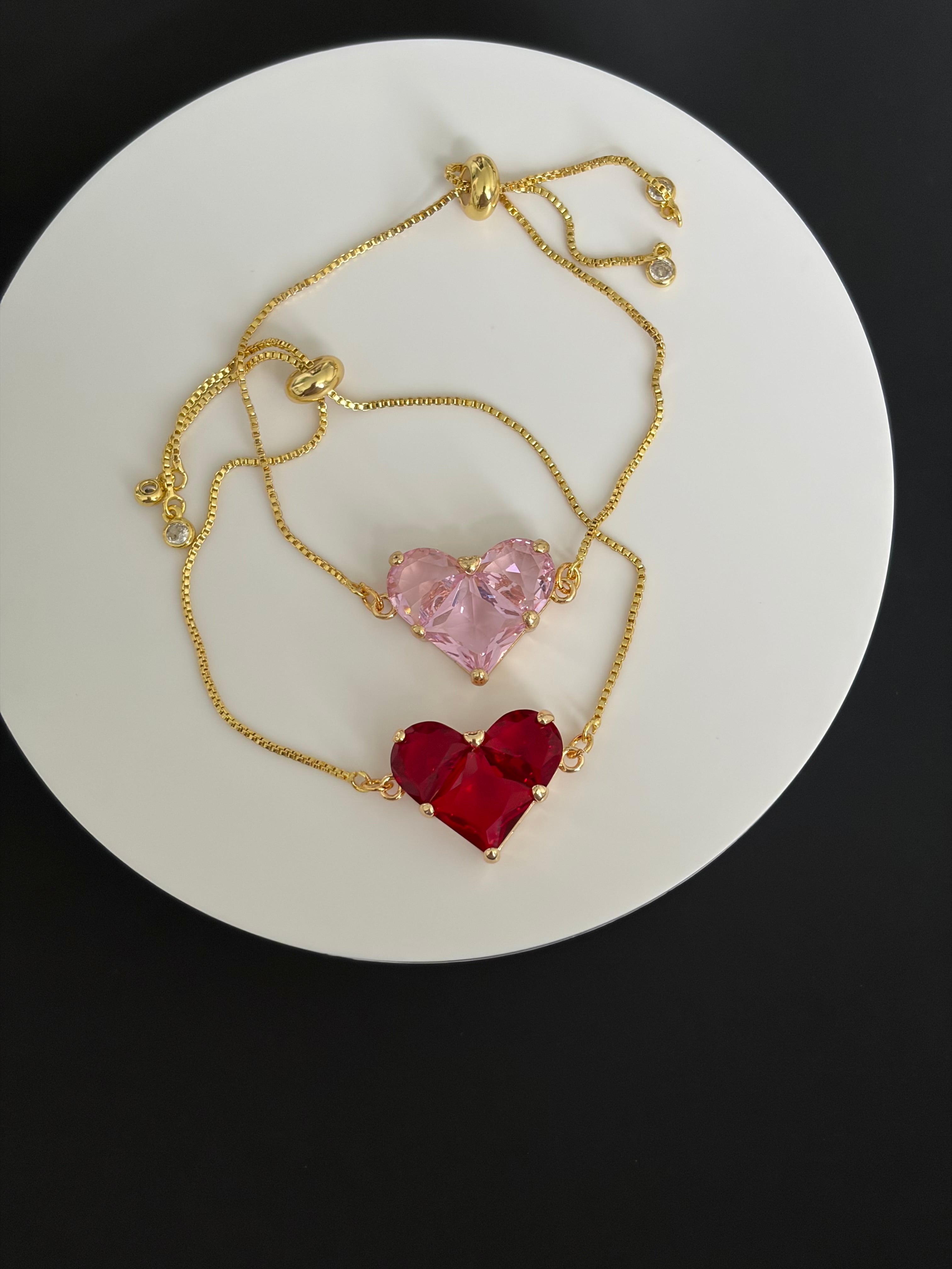 Zirconia heart bracelet with slider chain