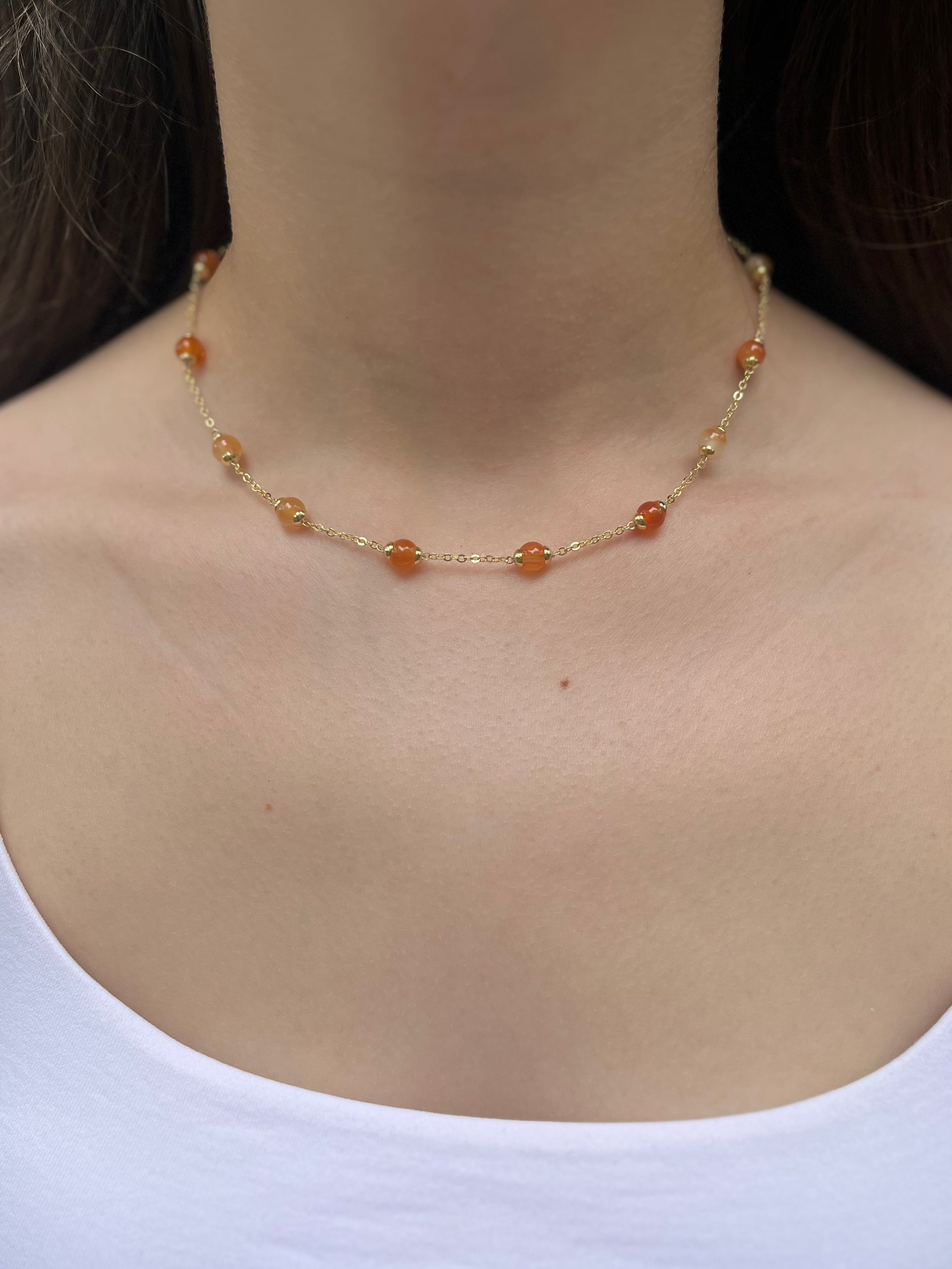 Natural Carnelian Necklace with 18K Gold chain